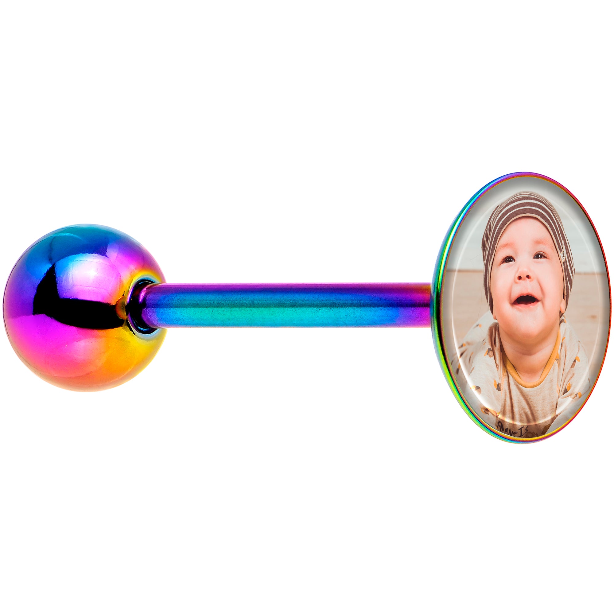Custom Photo Rainbow Anodized Barbell Tongue Ring