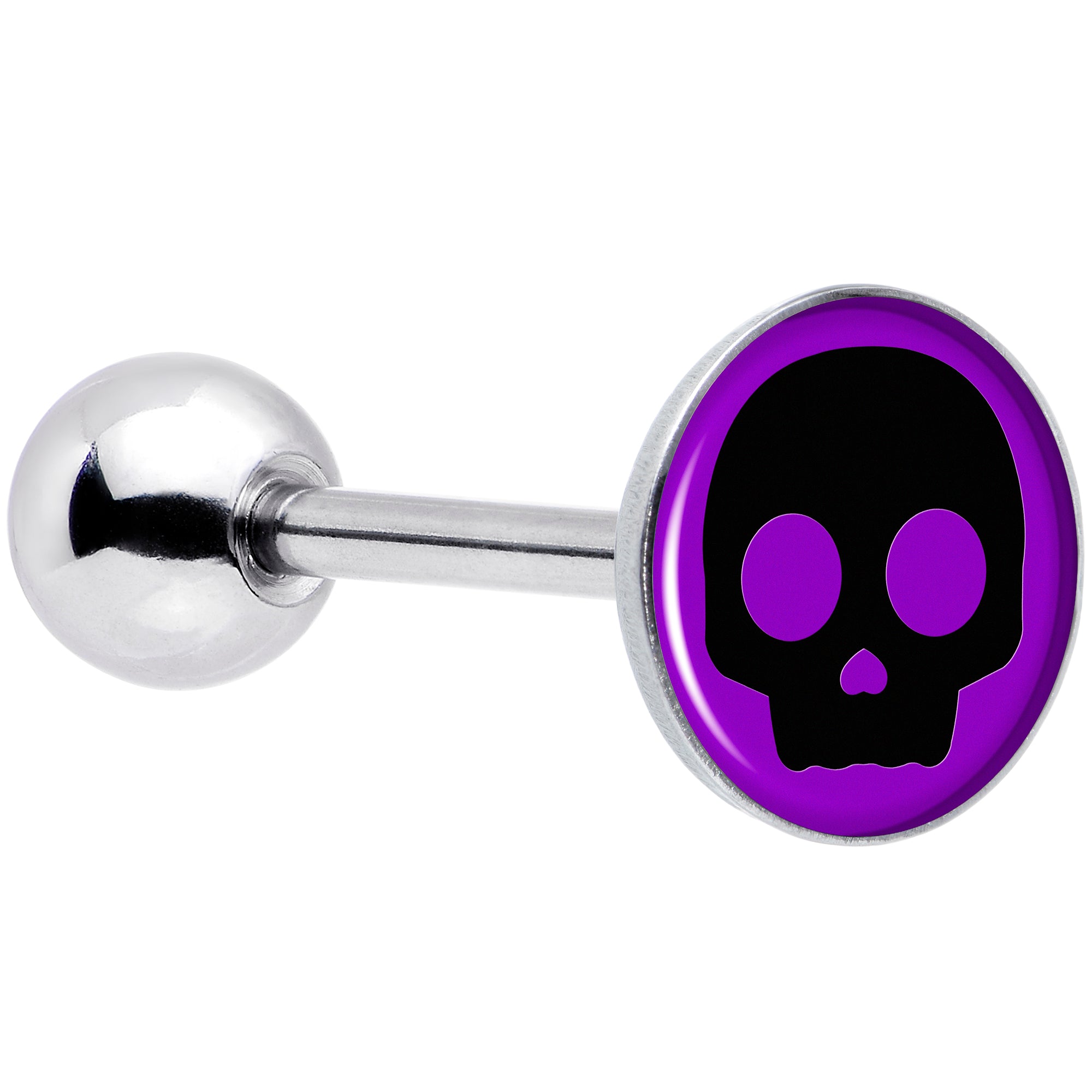 Purple Black Simple Skull Barbell Tongue Ring