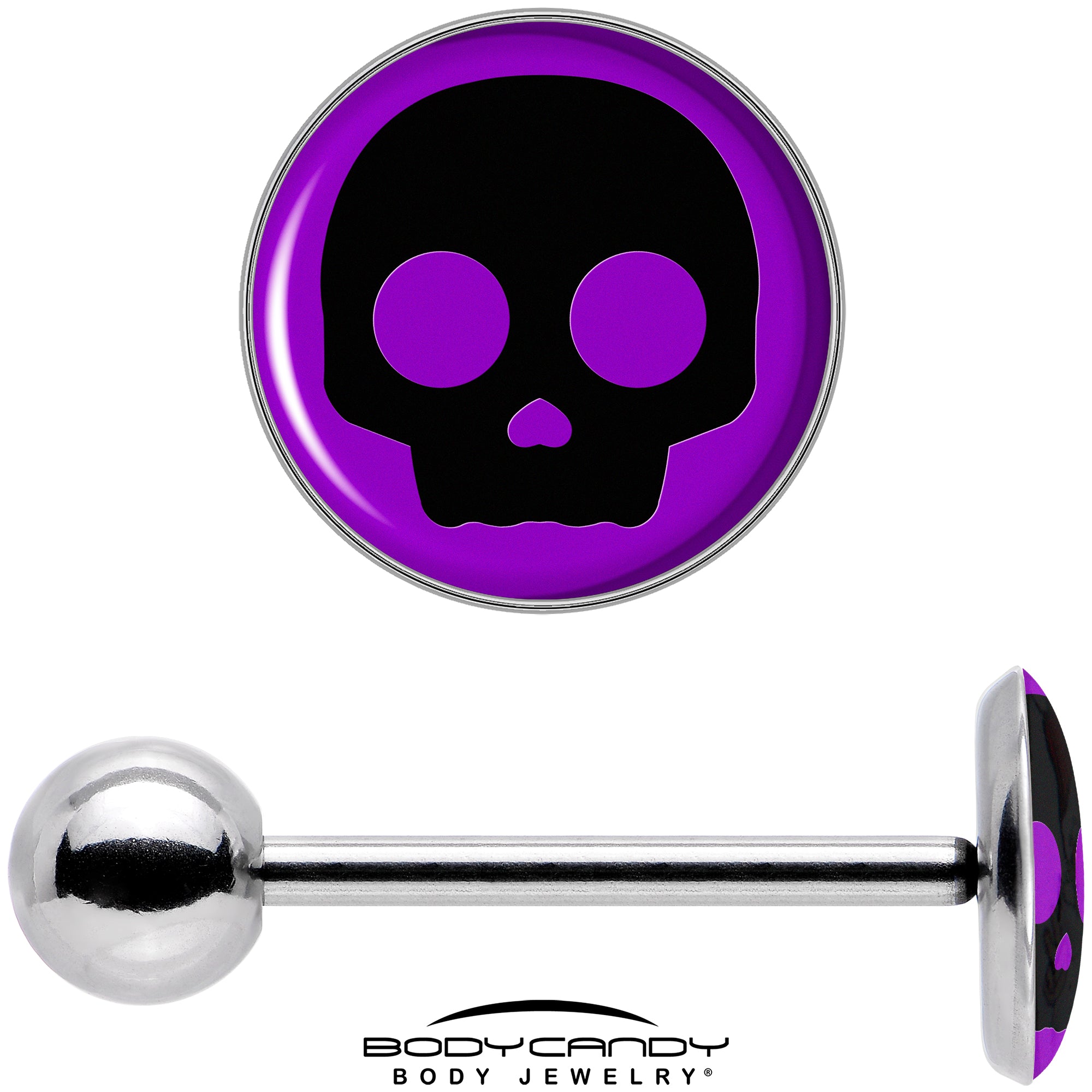 Purple Black Simple Skull Barbell Tongue Ring