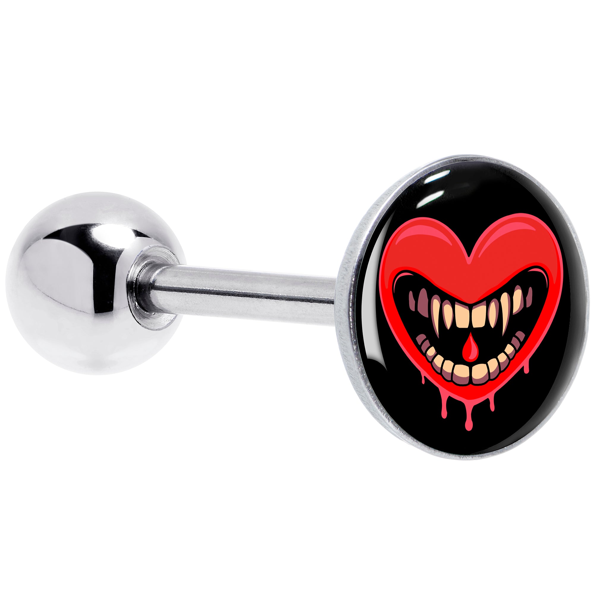 Valentine heart vampire barbell tongue ring