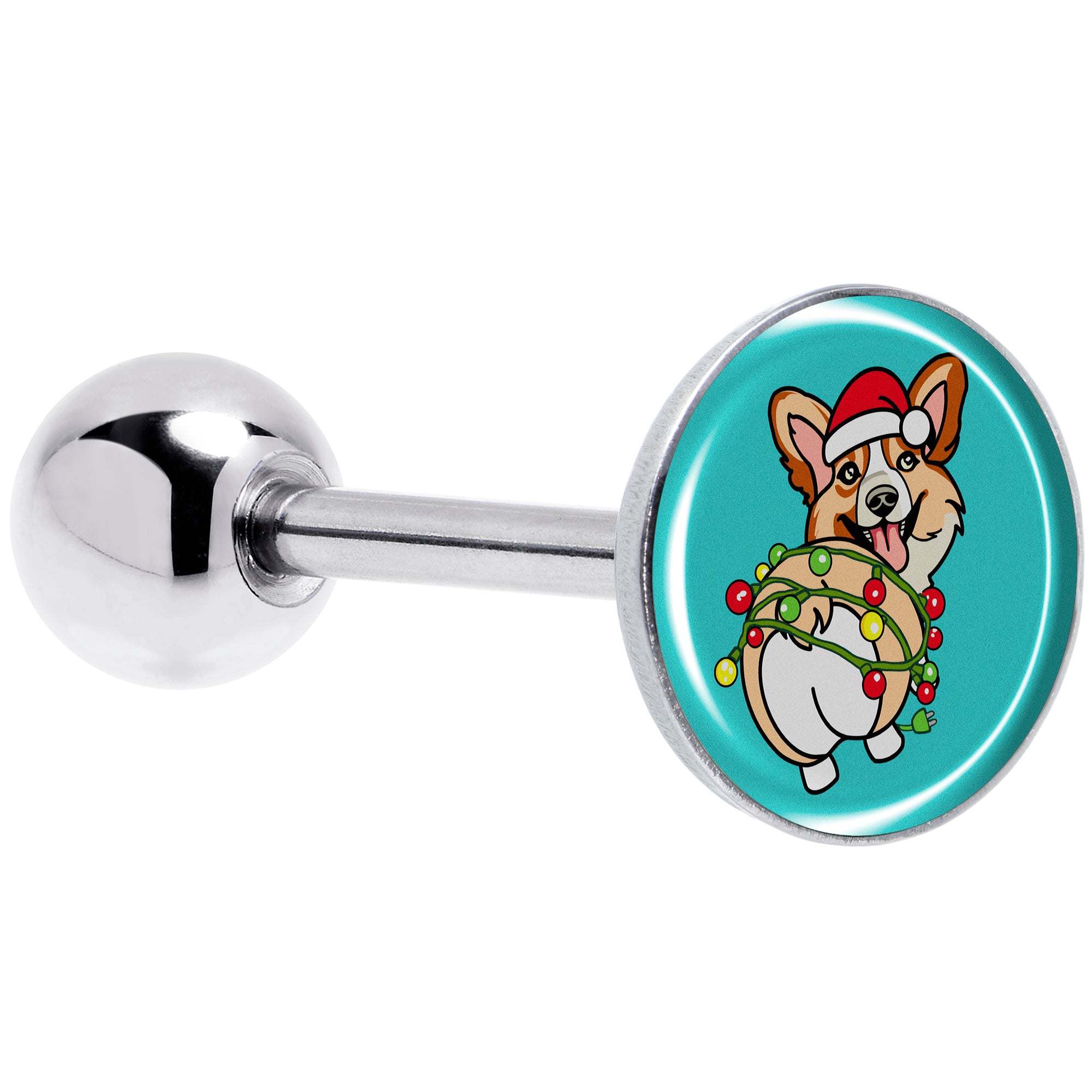 Christmas Holiday Lights Corgi Dog Barbell Tongue Ring