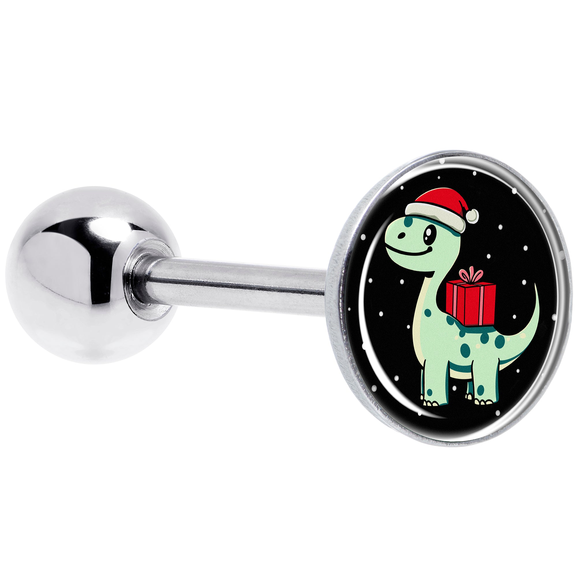Christmas Holiday Dinosaur Barbell Tongue Ring