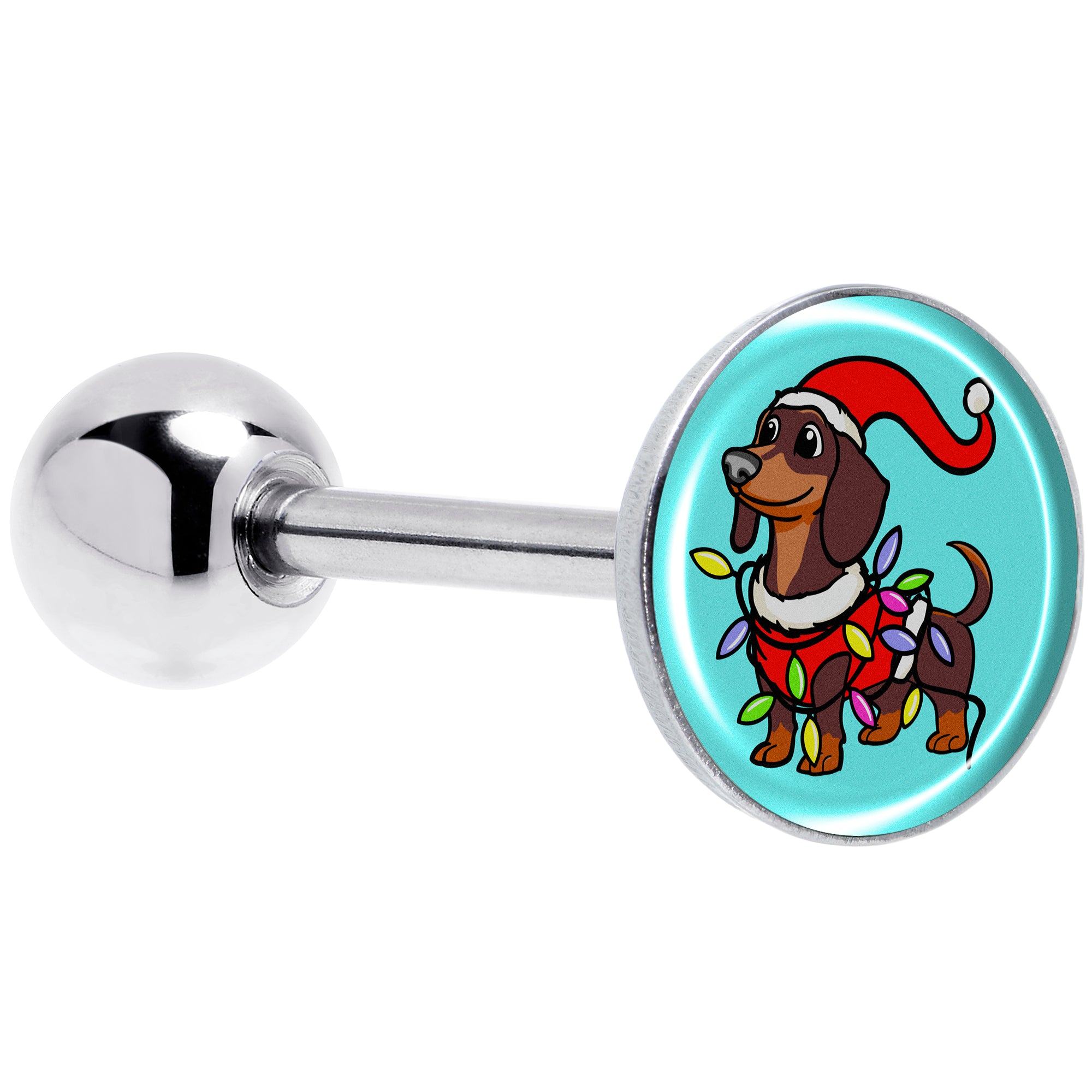 Christmas Holiday Weiner Dog Barbell Tongue Ring
