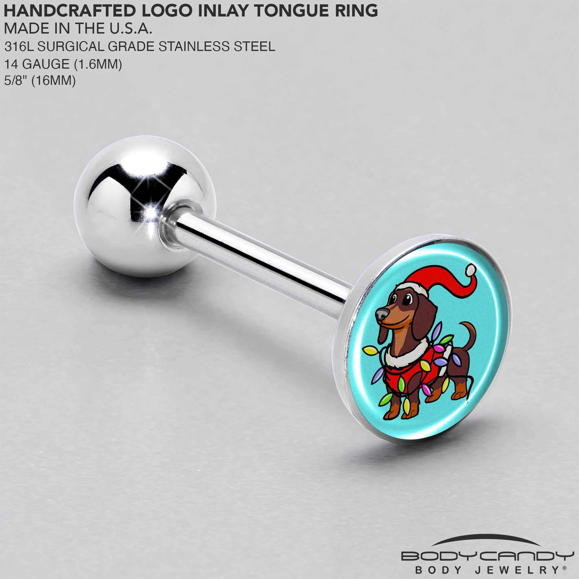 Holiday Themed Weiner Dog Barbell Tongue Ring