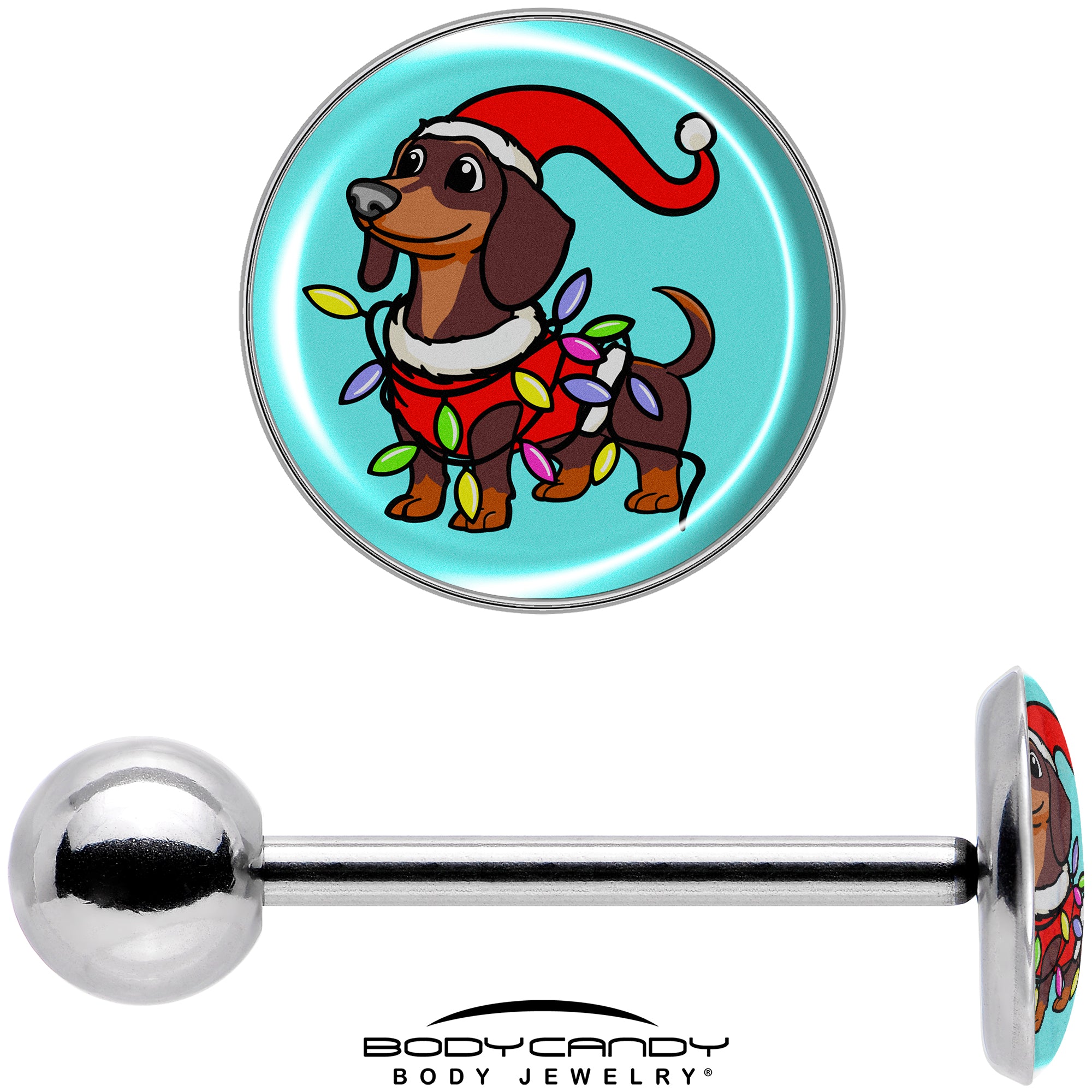 Christmas Weiner Dog Barbell Tongue Ring Jewelry