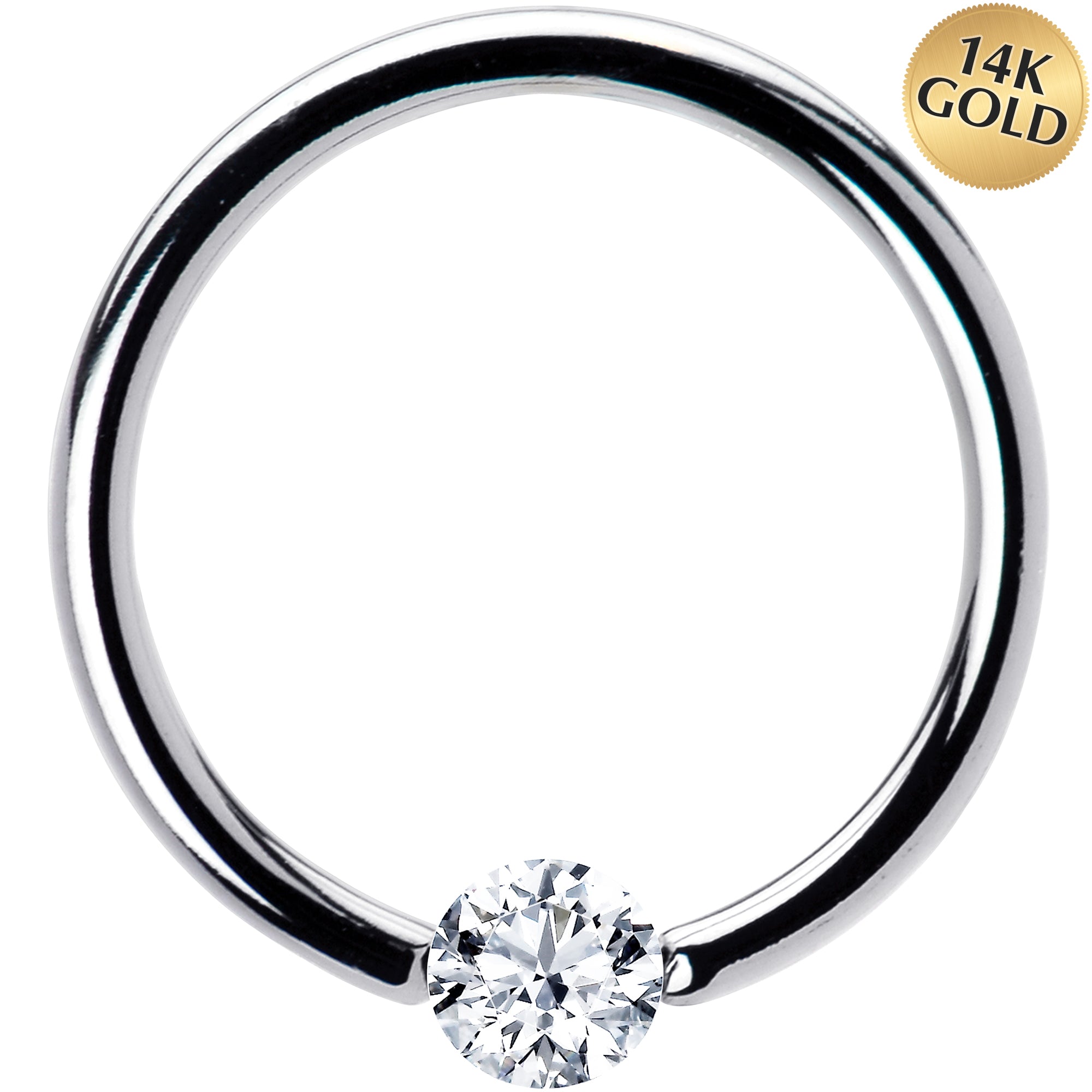 16G 1/2 Solid 14k White Gold 3mm Clear Cubic Zirconia Tension Captive Ring