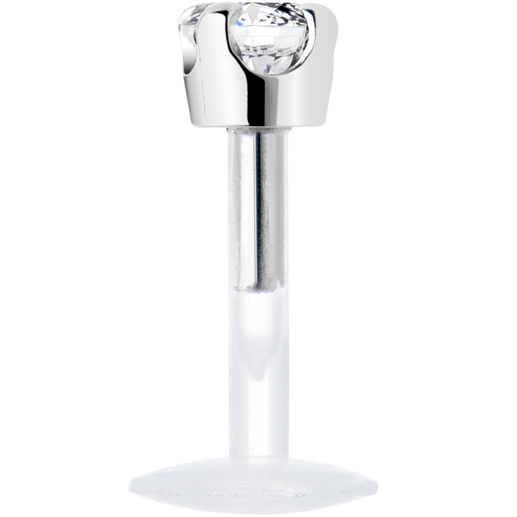 16G 1/4 Solid 14K White Gold 3mm Clear Cubic Zirconia Bioplast Tragus Earring Stud