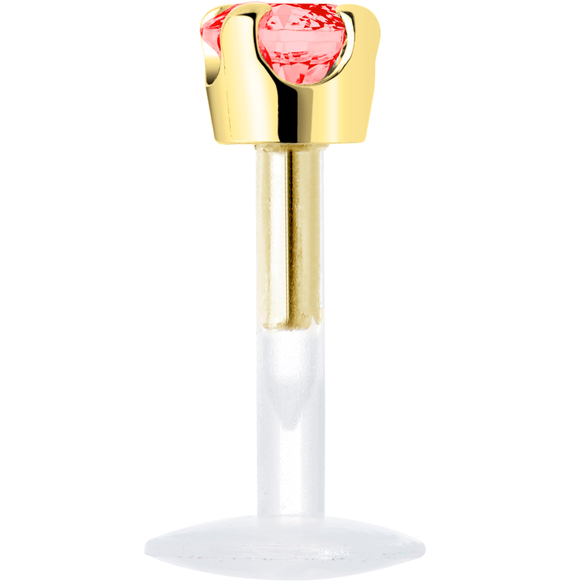 16G 1/4 Solid 14K Yellow Gold 3mm Salmon Cubic Zirconia Bioplast Tragus Earring Stud