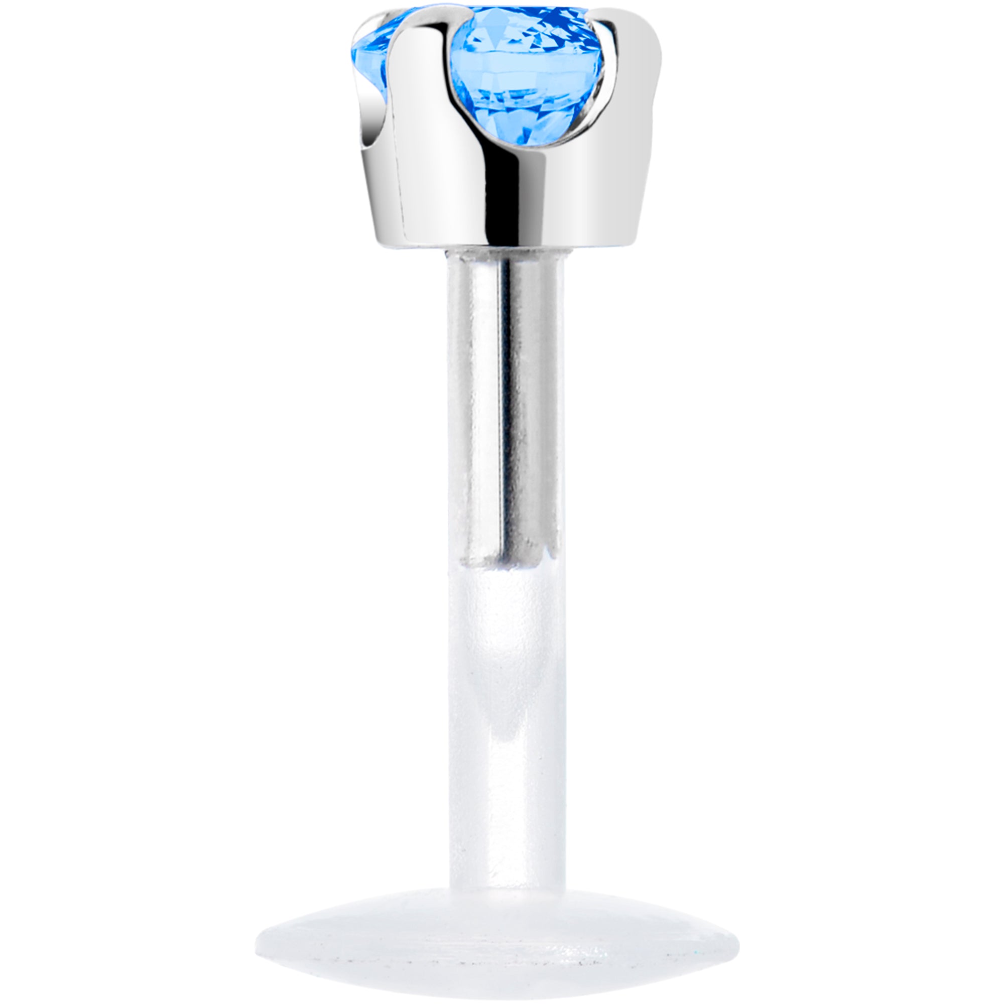 16G 1/4 Solid 14K White Gold 3mm Plexi Blue Cubic Zirconia Bioplast Tragus Earring Stud