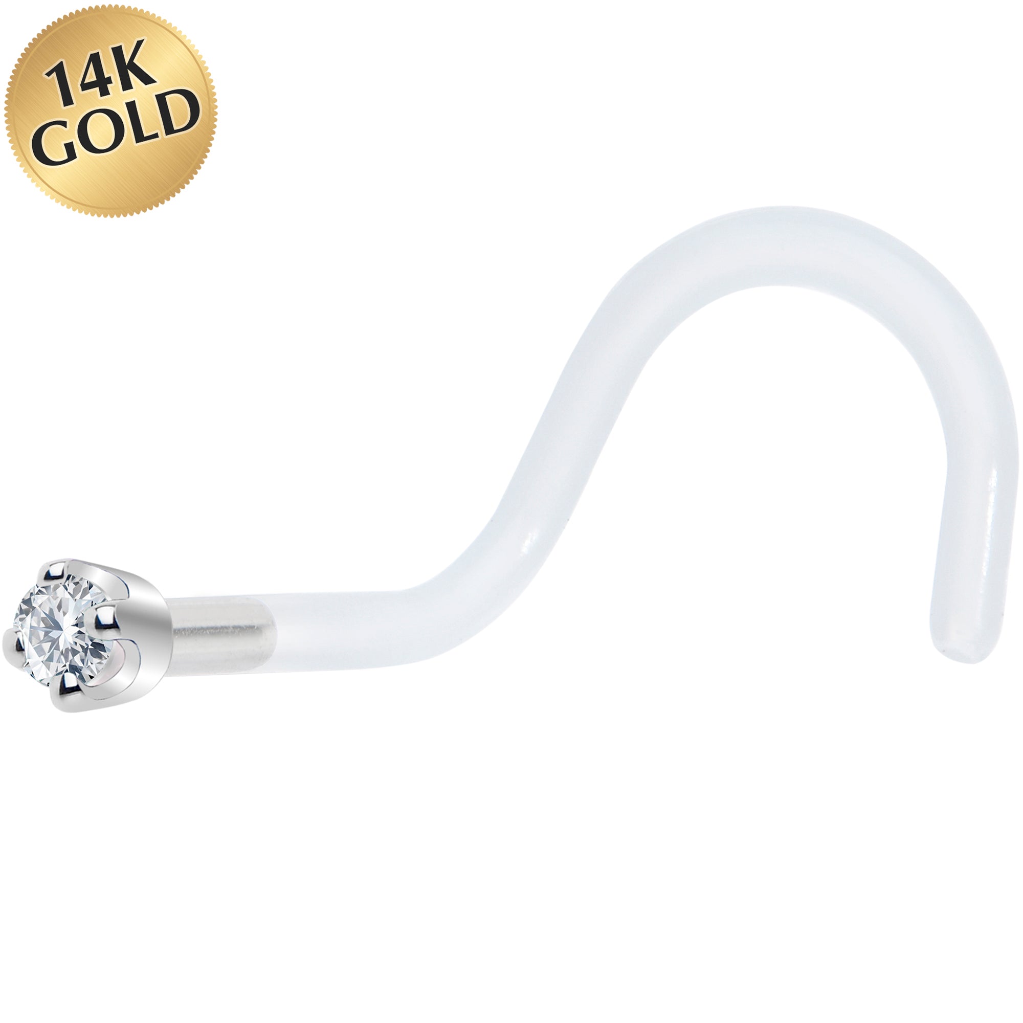 18G 1/4 White Gold 1.5mm Genuine Diamond Bioplast Nose Ring
