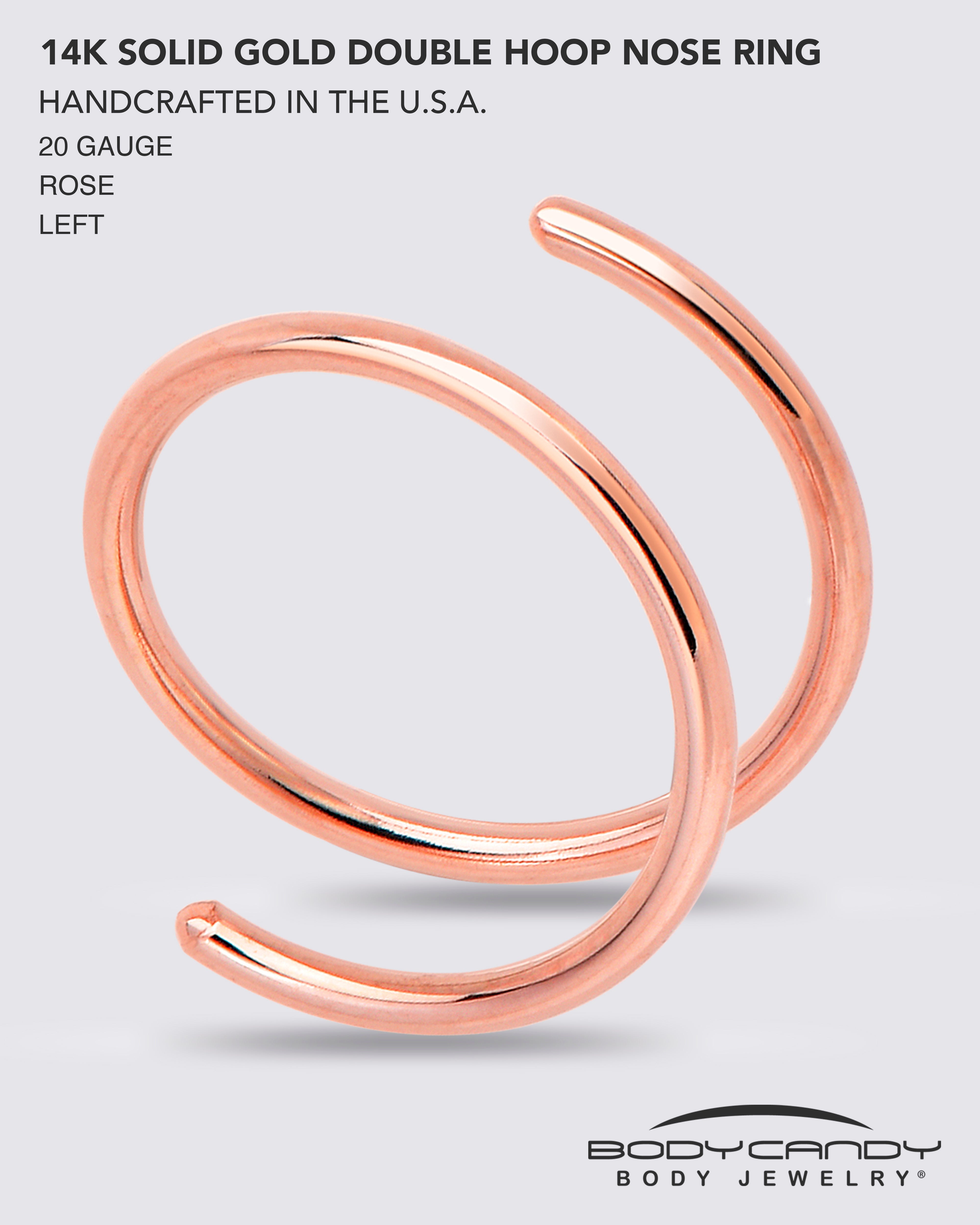 Double Hoop Nose Solid 14k Rose Gold Spiral Nose Ring 20G 8mm Left