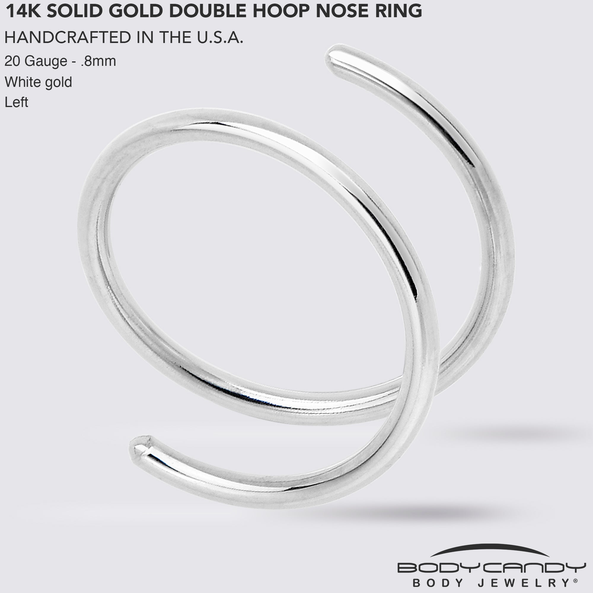 14k Solid White Gold Double Hoop Nose Spiral Nose Ring