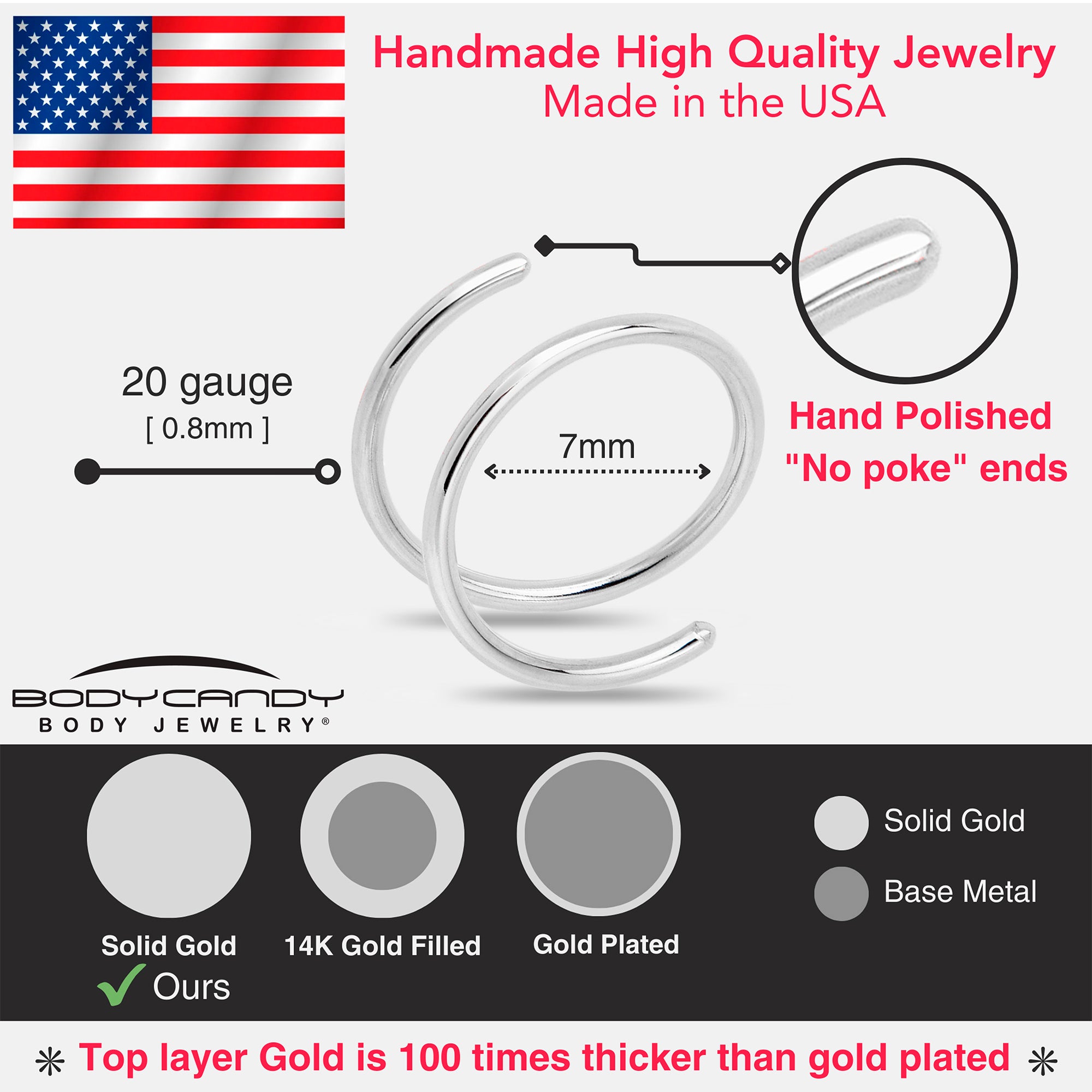 14k Solid White Gold Double Hoop Nose Spiral Nose Ring