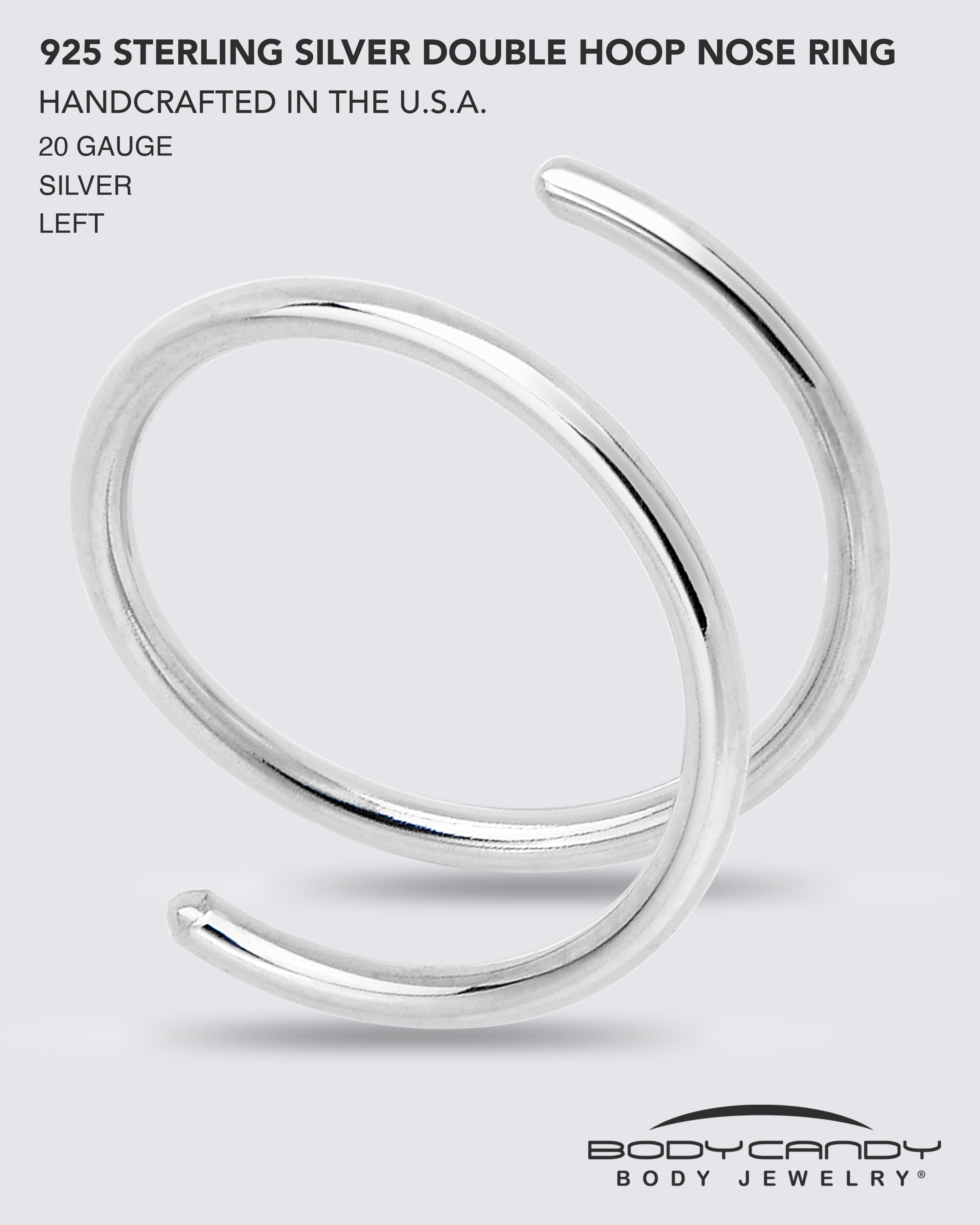 Double Hoop Nose 925 Sterling Silver Spiral Nose Ring 20G 8mm Left