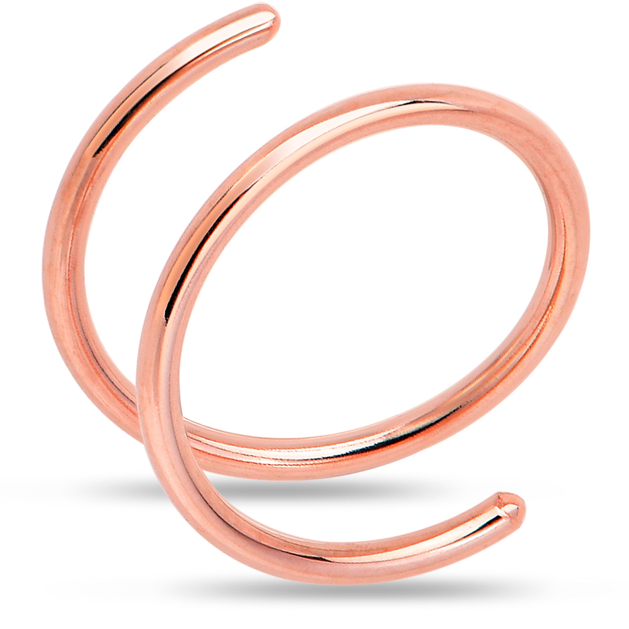 Double Hoop Nose Solid 14k Rose Gold Spiral Nose Ring 20G 8mm Right