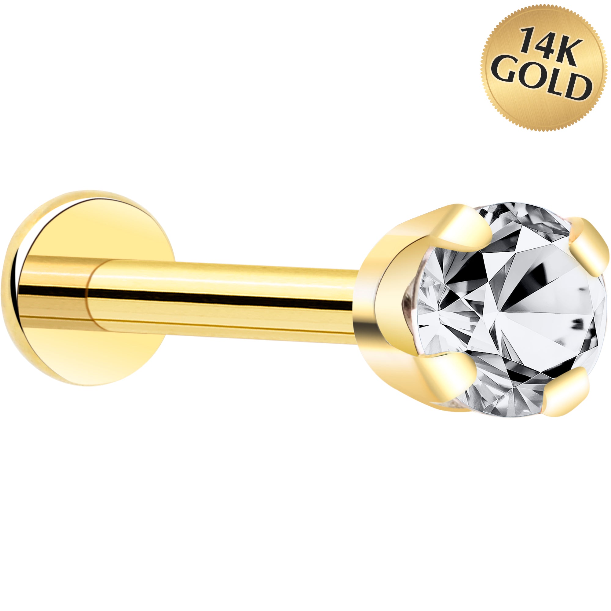 14k Yellow Gold Flat Back Earring with 3mm Cubic Zirconia Handmade