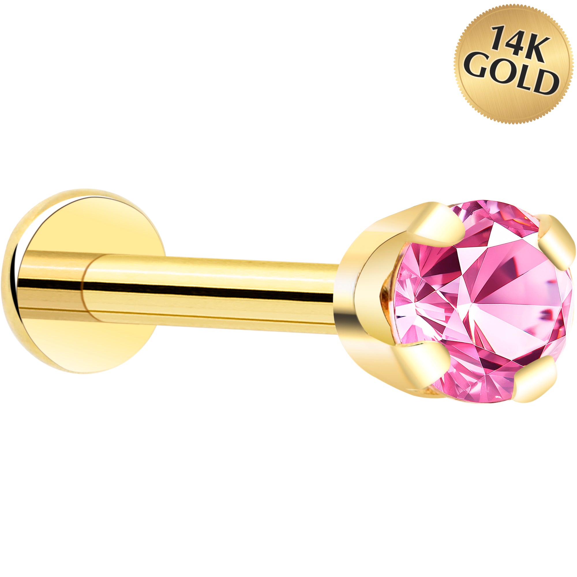 14k Yellow Gold Flat Back Earring with 3mm Cubic Zirconia Handmade