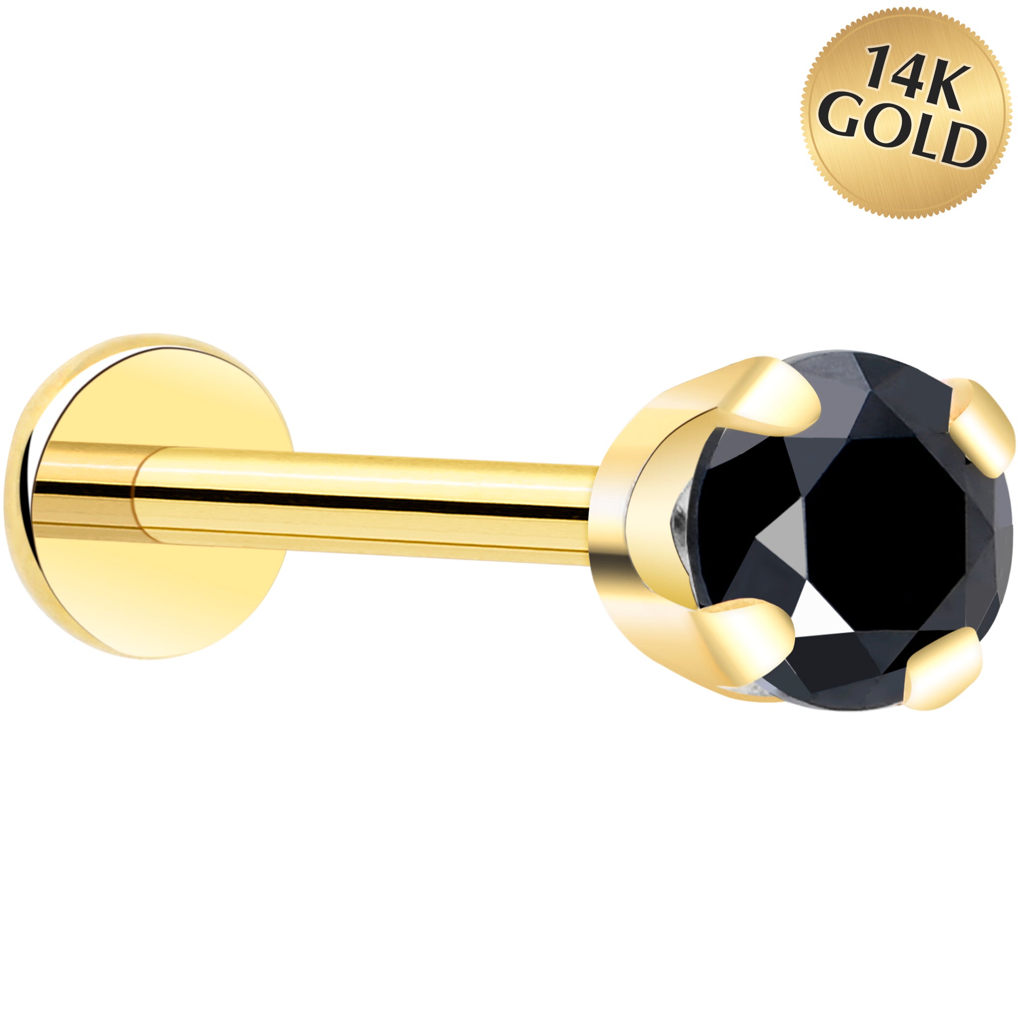 14k Yellow Gold Flat Back Earring with 3mm Cubic Zirconia Handmade