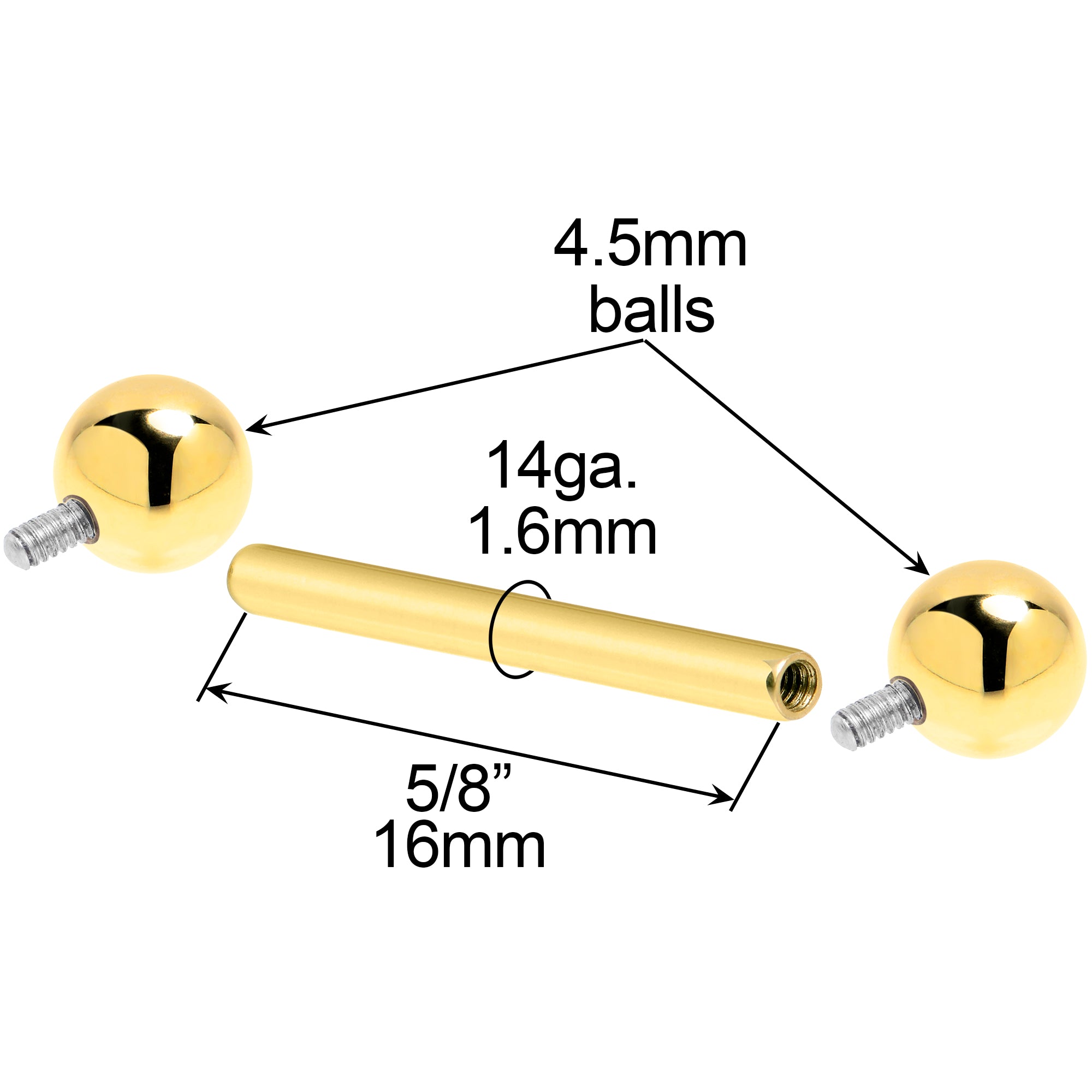 Internally threaded 14k gold tongue piercing
