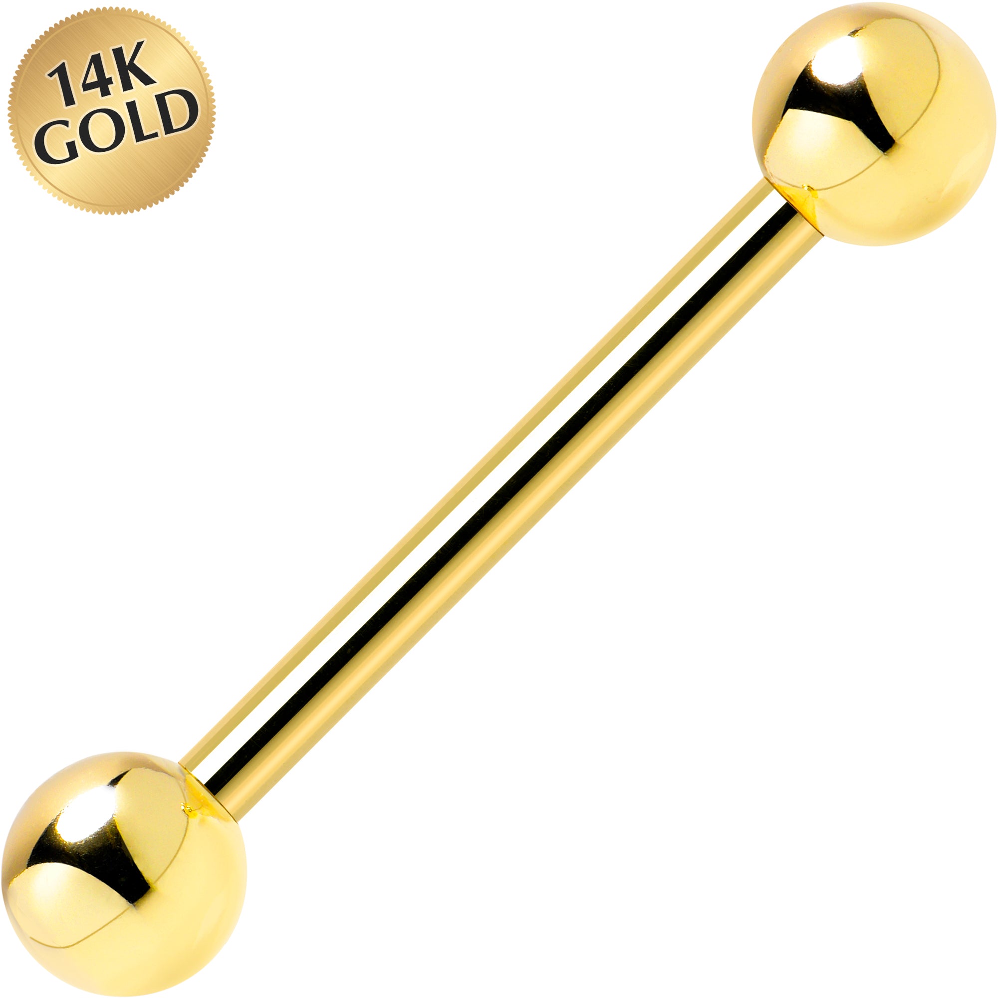 Solid 14k yellow gold tongue ring barbell