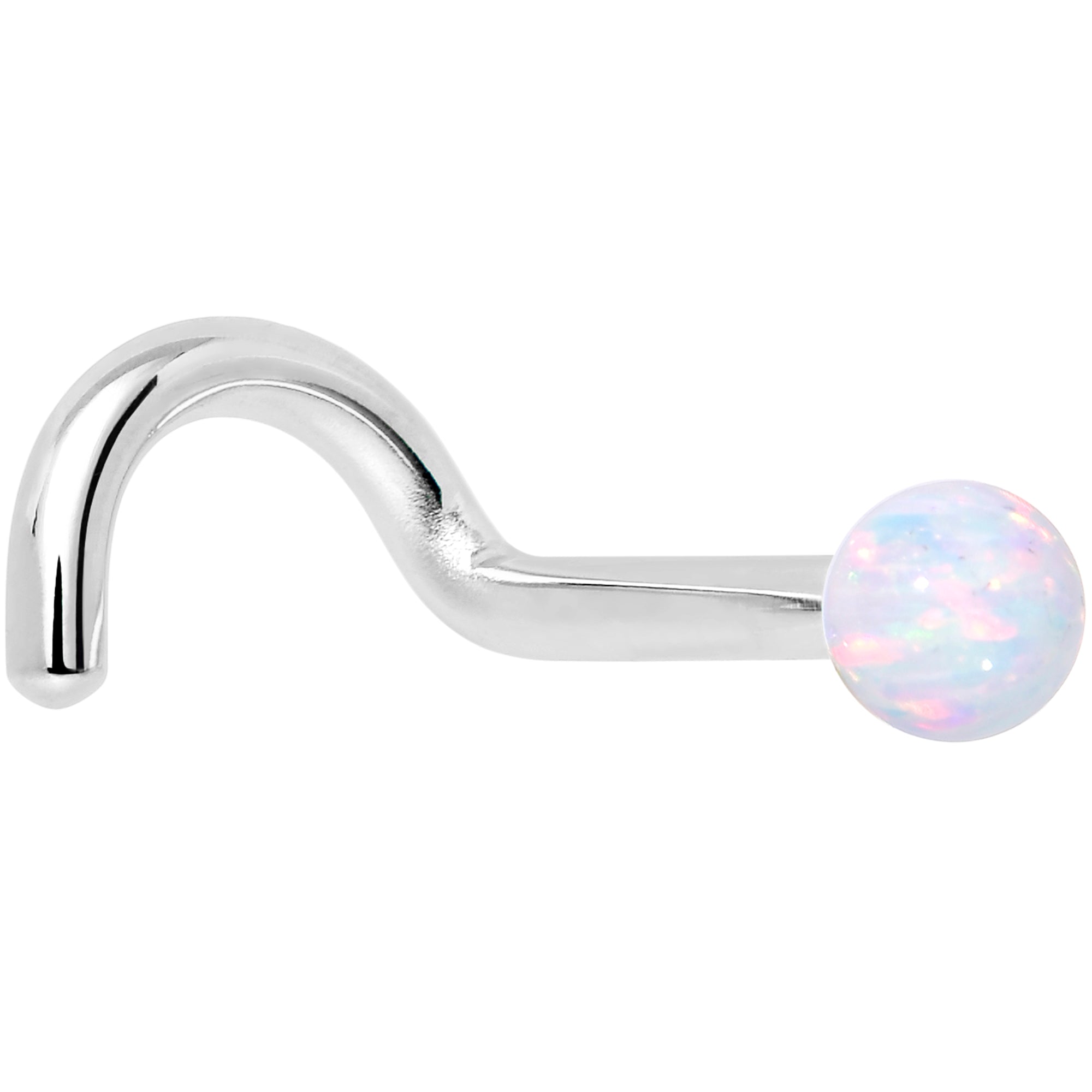 14k White Gold 2.5mm Synthetic Opal Ball Nose Ring