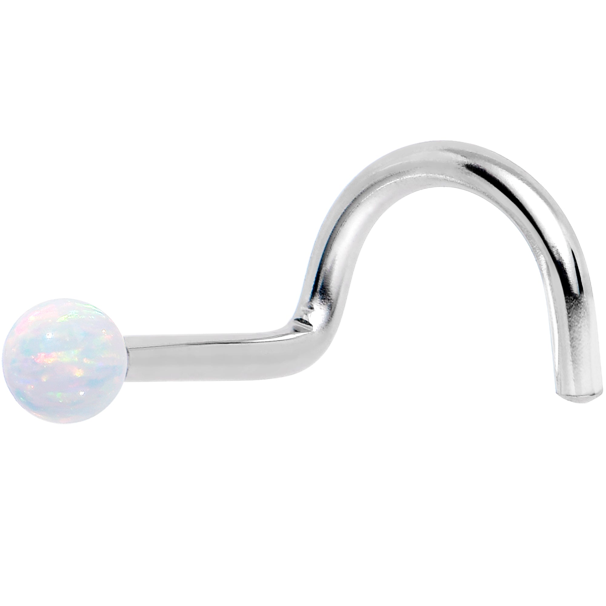 14k White Gold 2.5mm Synthetic Opal Ball Nose Ring