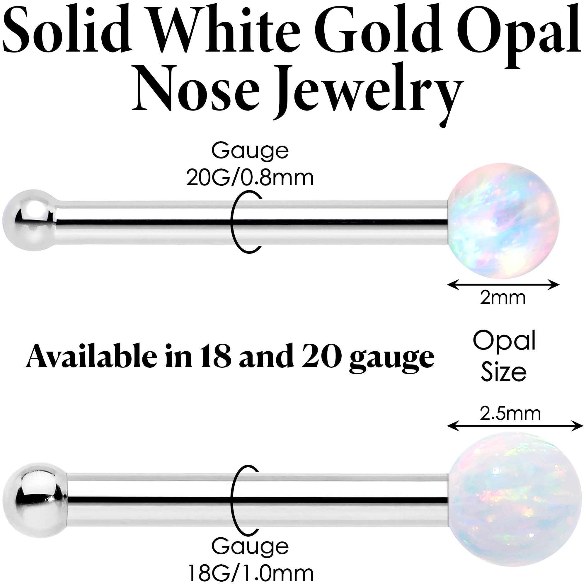 14k White Gold Nose Ring with 2.5mm Synthetic Opal