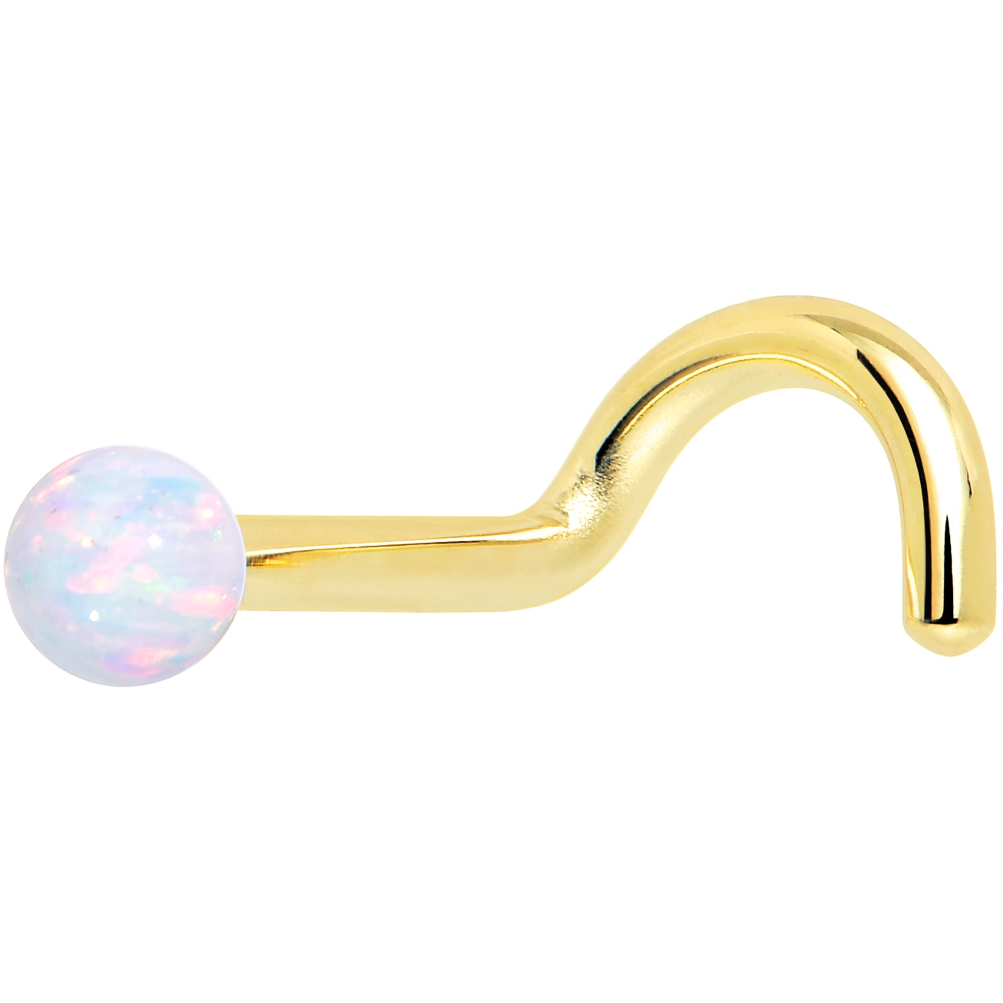 14k Yellow Gold 2.5mm Synthetic Opal Ball Nose Ring
