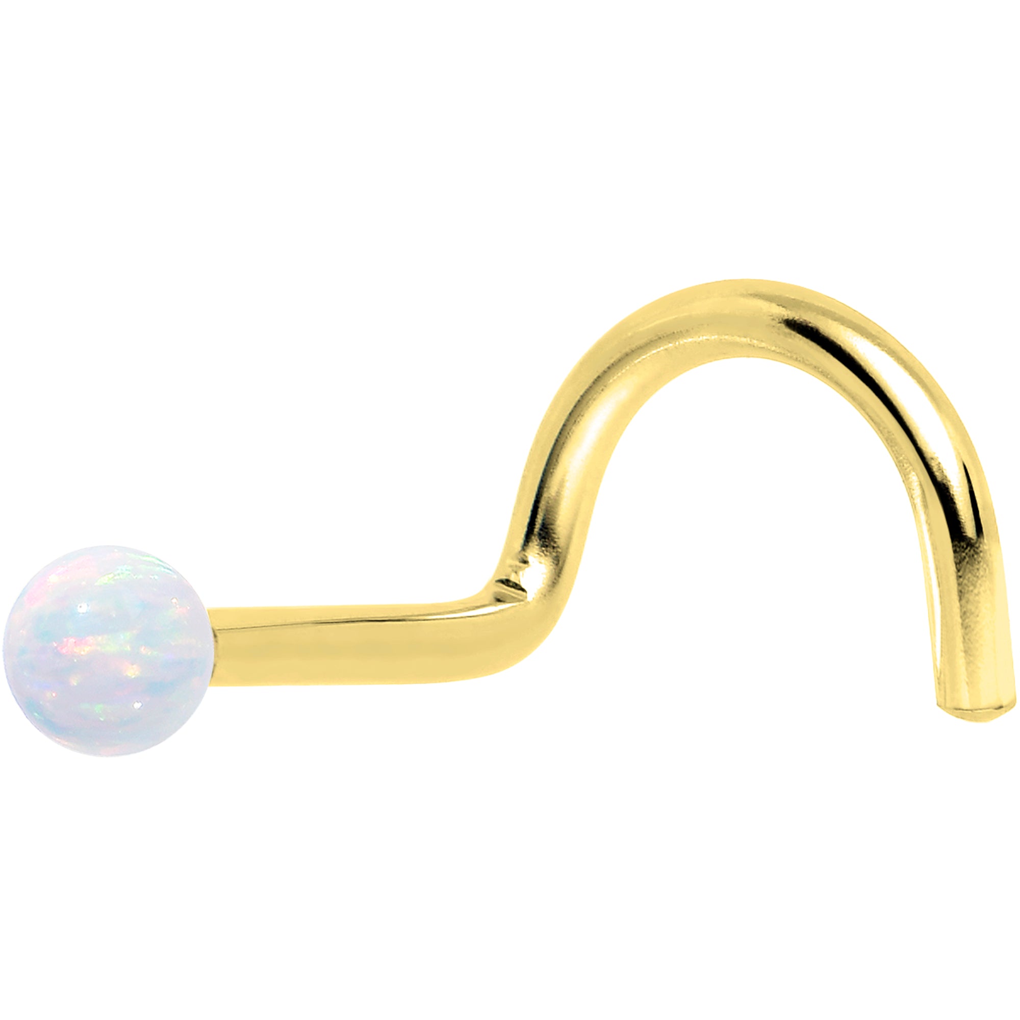 14k Yellow Gold 2.5mm Synthetic Opal Ball Nose Ring