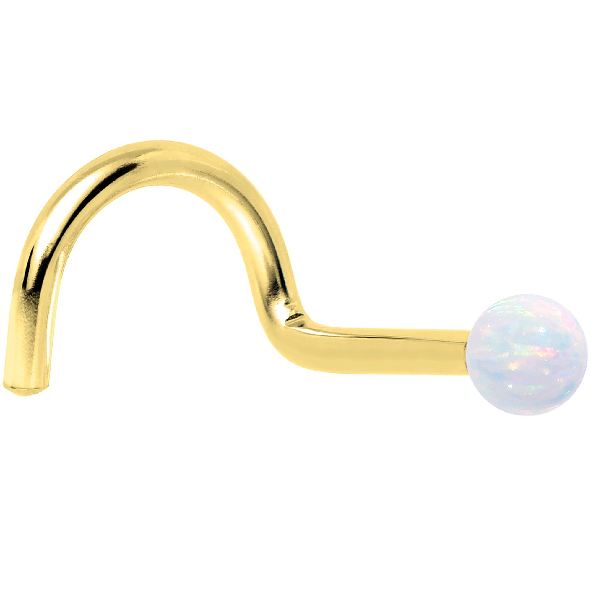 14k Yellow Gold 2.5mm Synthetic Opal Ball Nose Ring