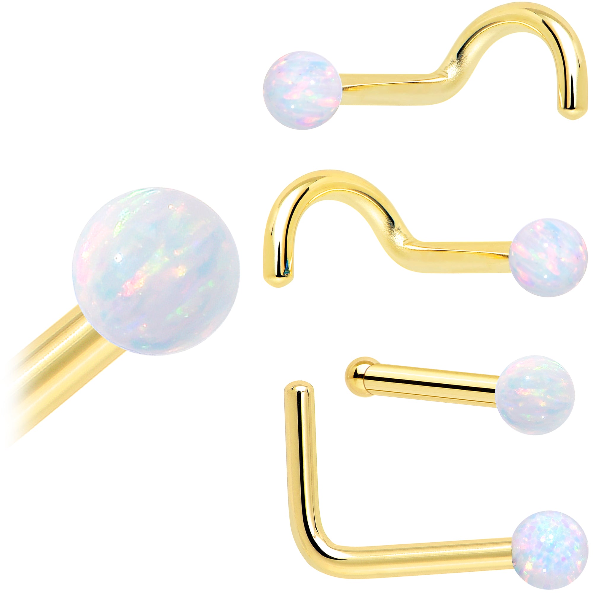 Handmade 20 Gauge 14k Yellow Gold Synthetic Opal Ball Nose Ring