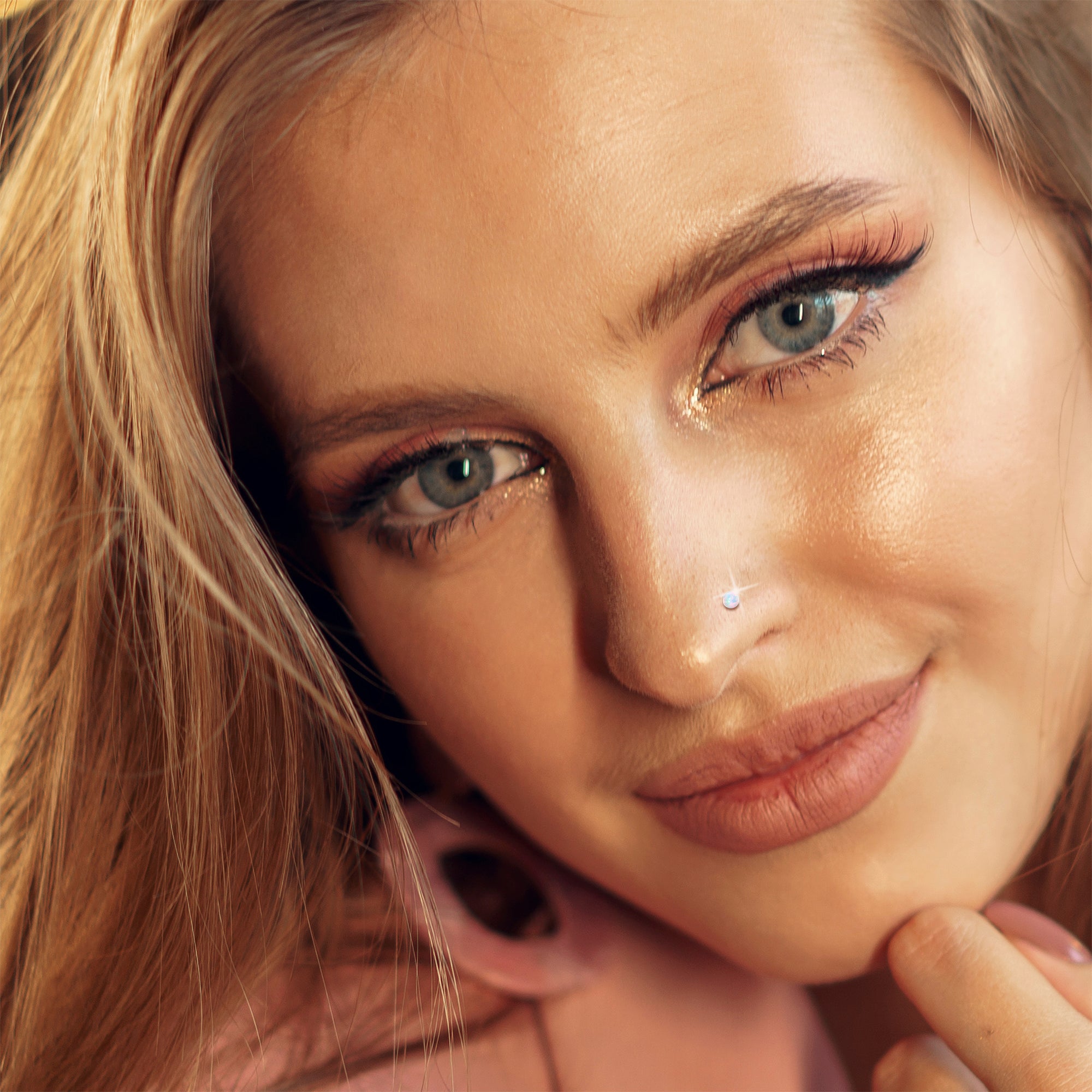 2.5mm Synthetic Opal Nose Ring 14k Yellow Gold 20 Gauge