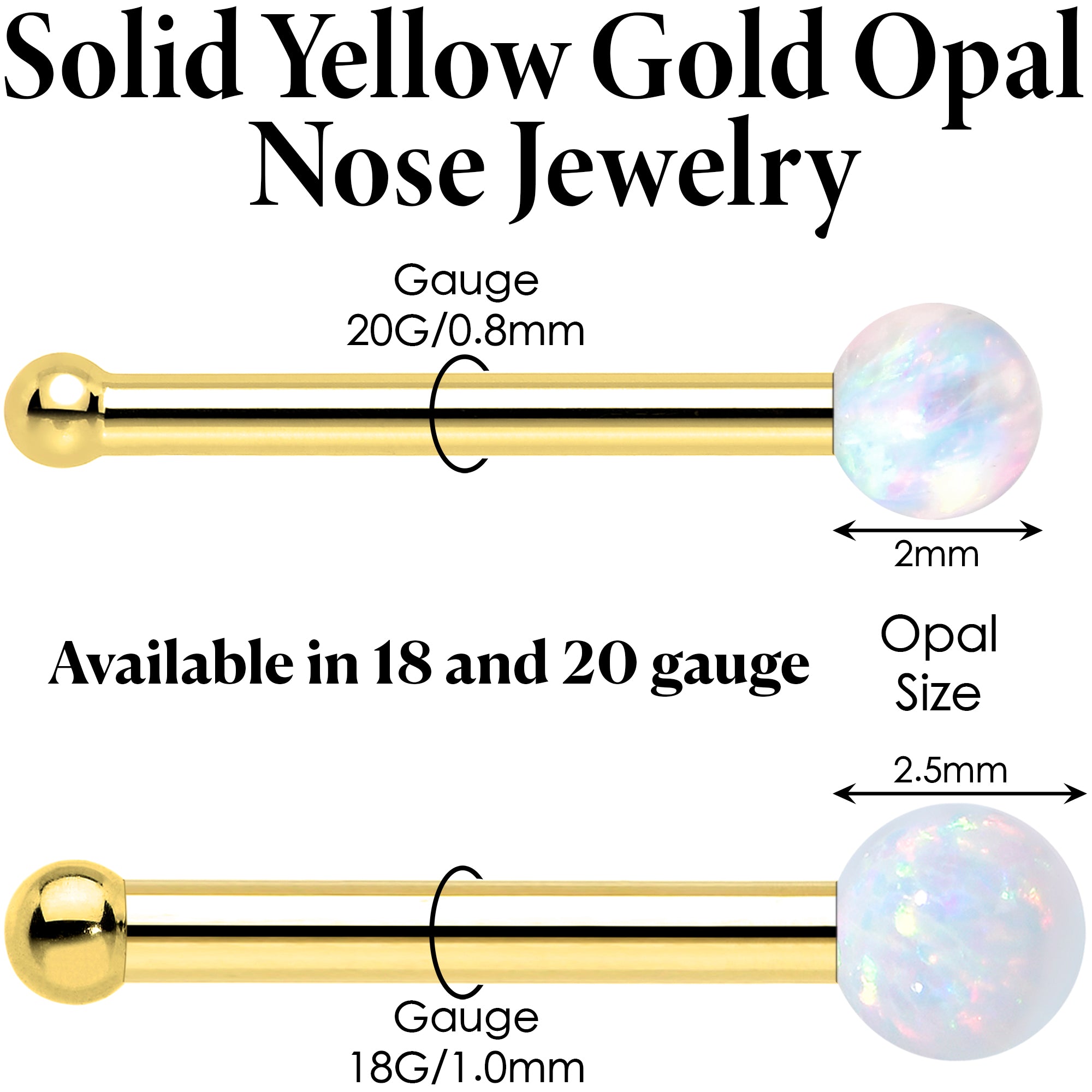 14k Yellow Gold Nose Ring with 2.5mm Synthetic Opal