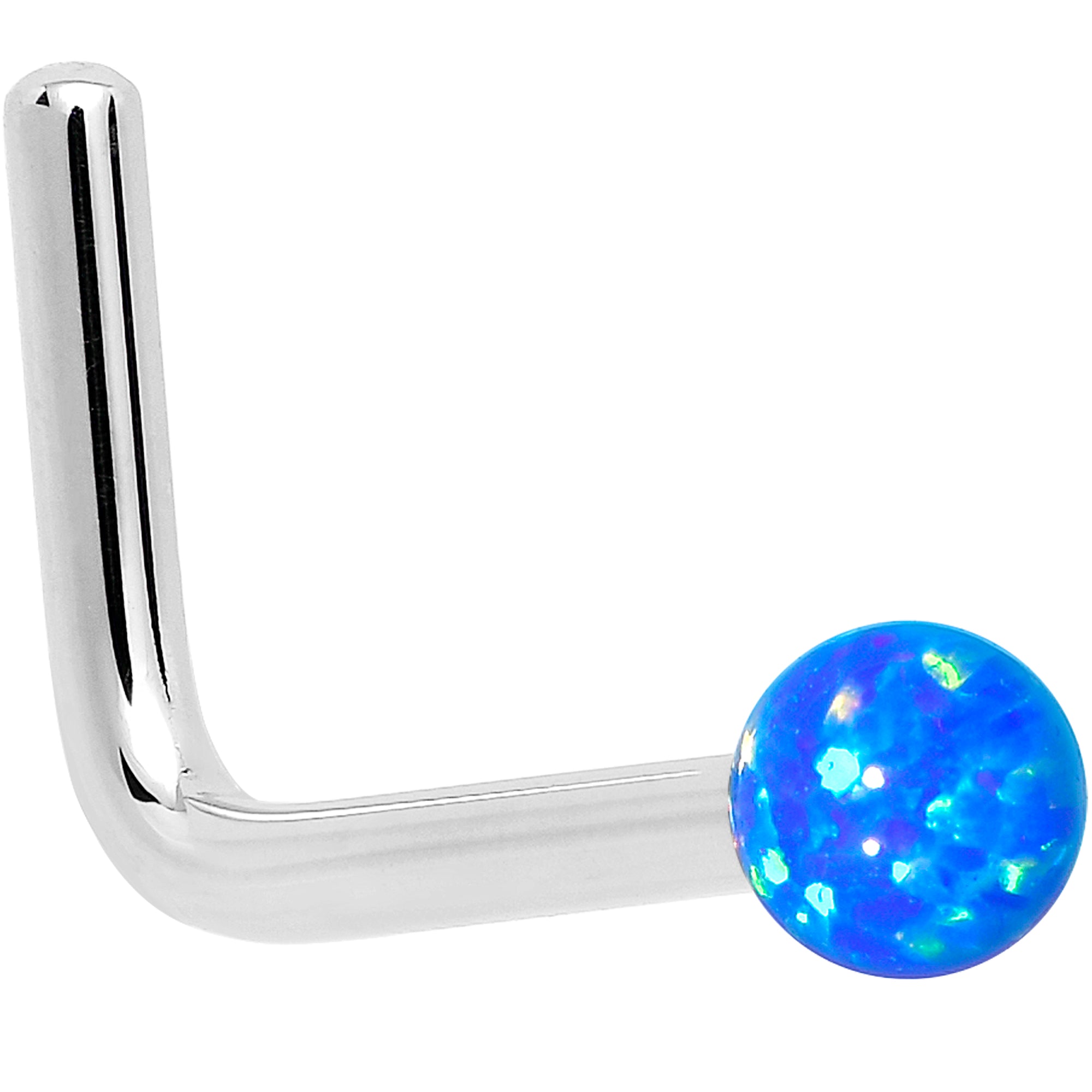 14k White Gold 2.5mm Blue Synthetic Opal Ball Nose Ring