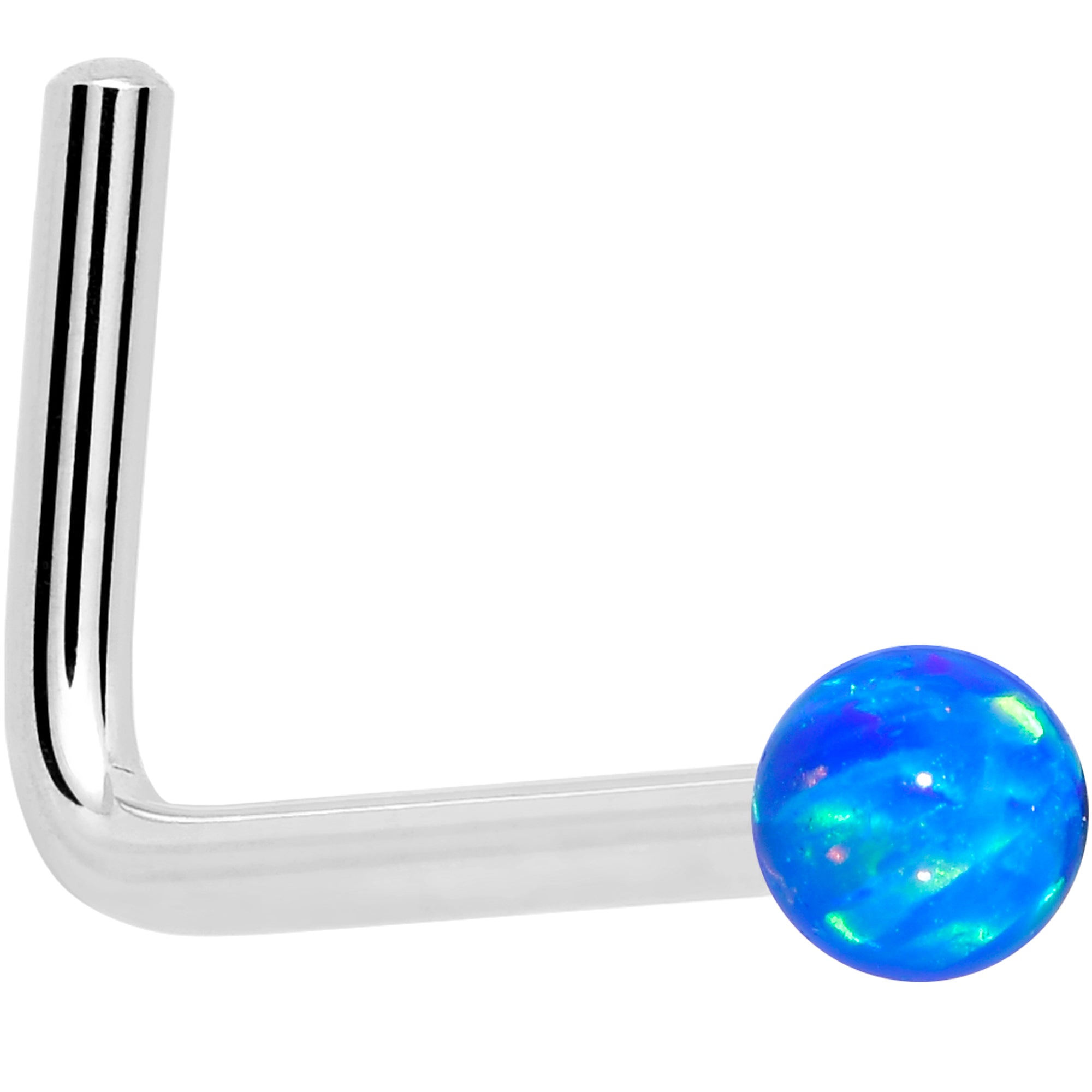 14k White Gold 2.5mm Blue Synthetic Opal Ball Nose Ring