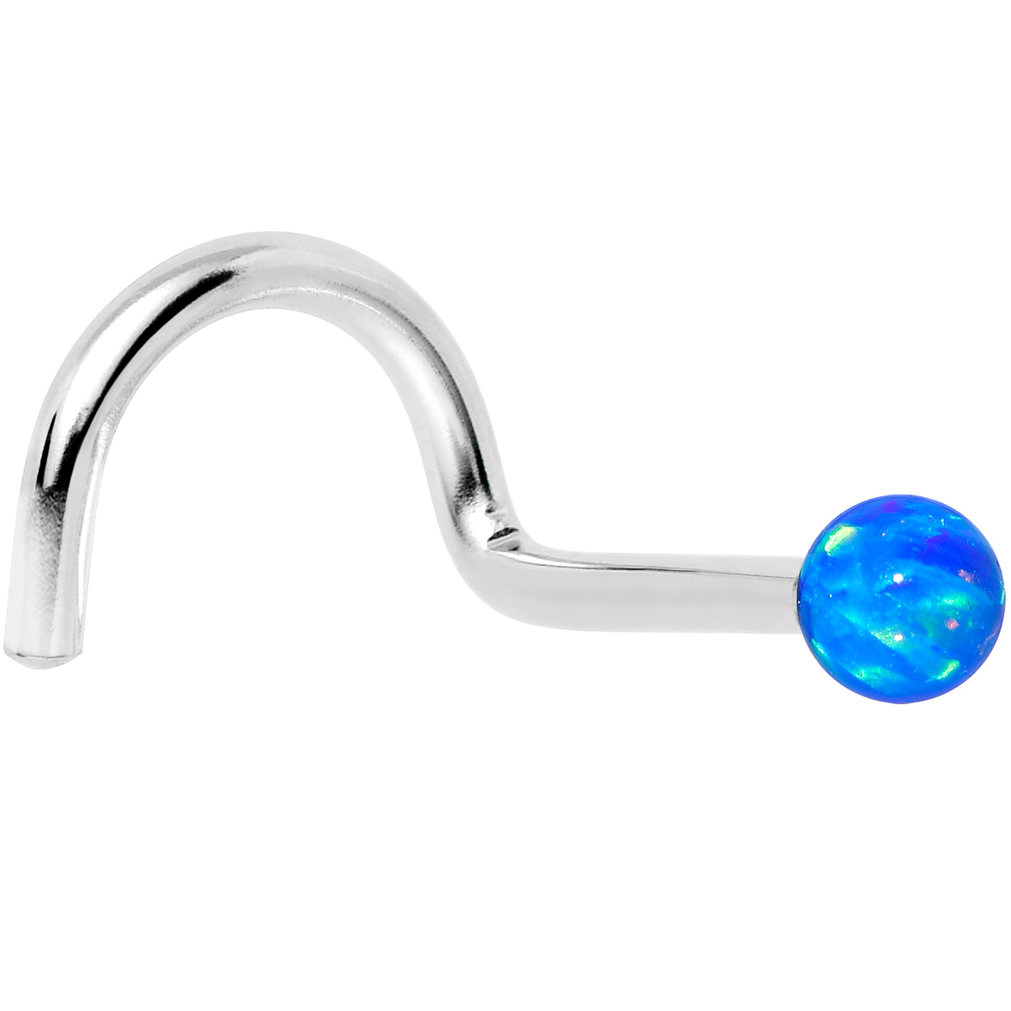 14k White Gold 2.5mm Blue Synthetic Opal Ball Nose Ring