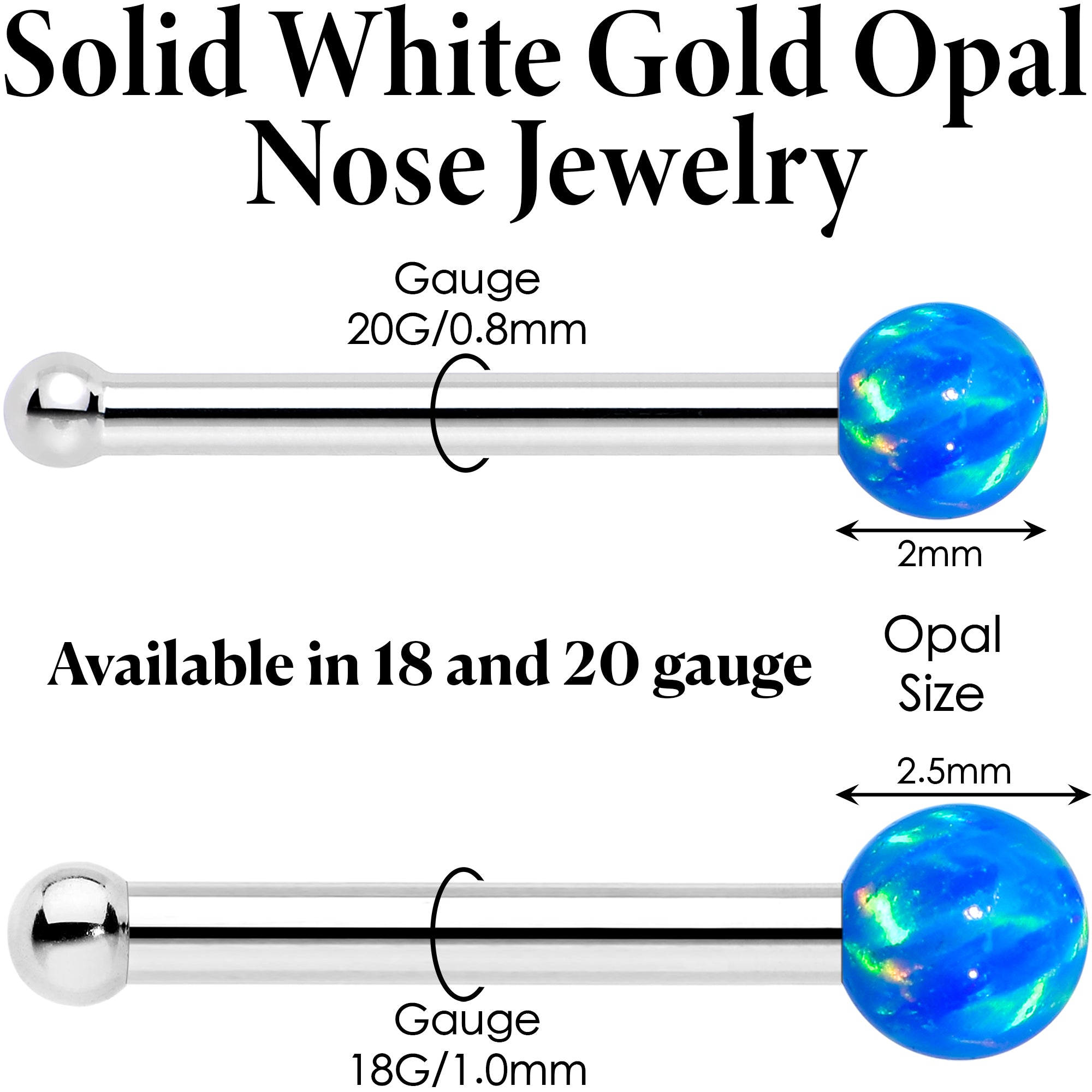 14k White Gold Nose Ring with 2.5mm Synthetic Opal
