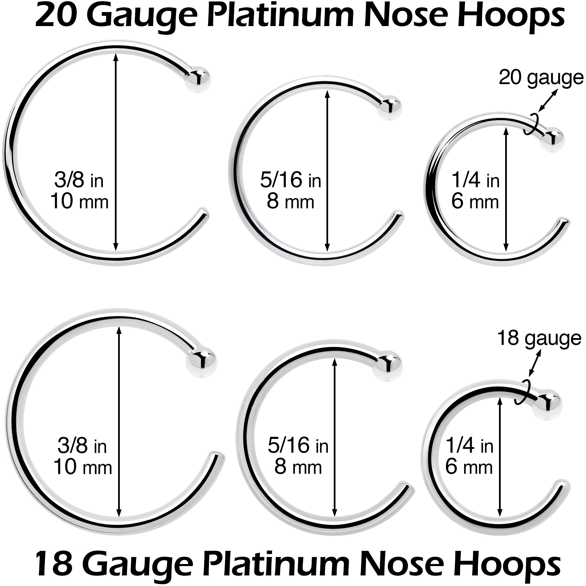 20 gauge platinum nose hoop USA made