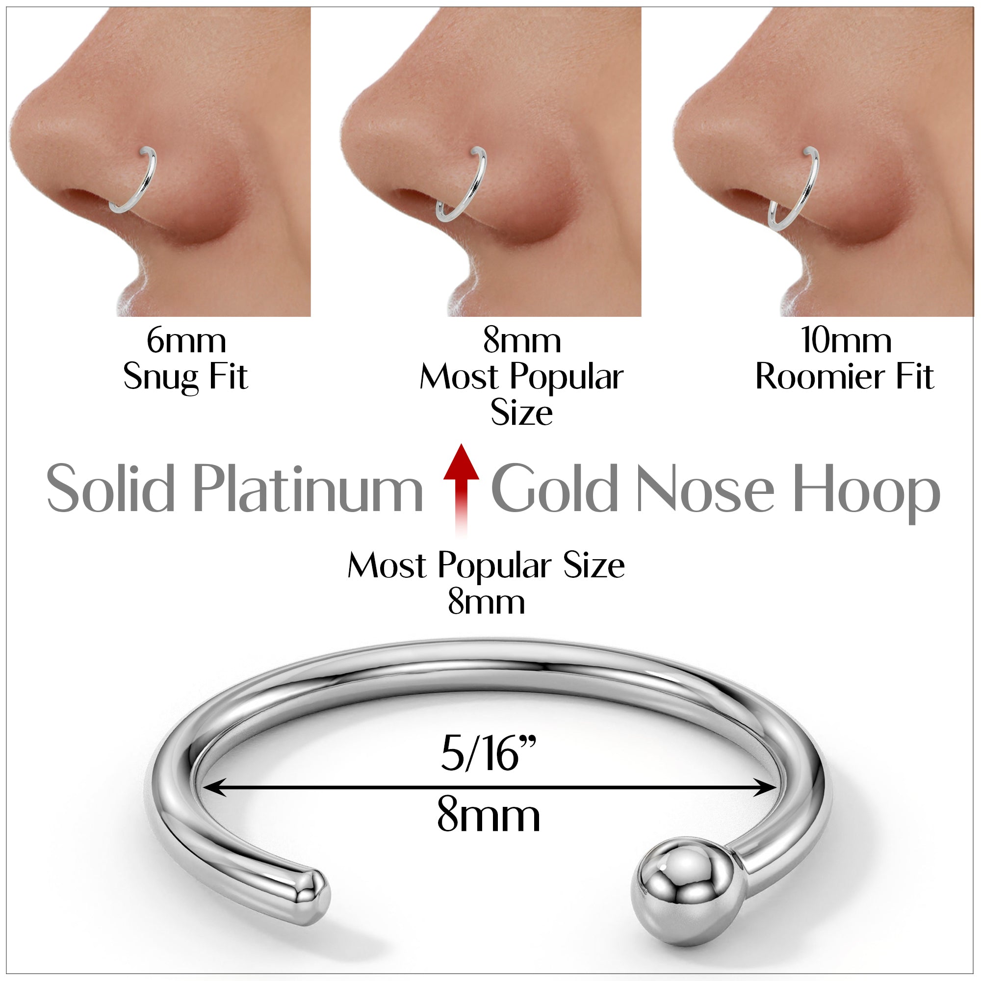 USA made 20 gauge platinum nose hoop