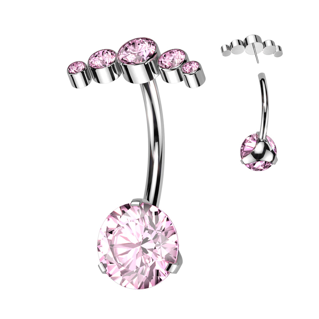 CZ Gem Implant Grade Titanium Curve Top Double Mount Belly Ring