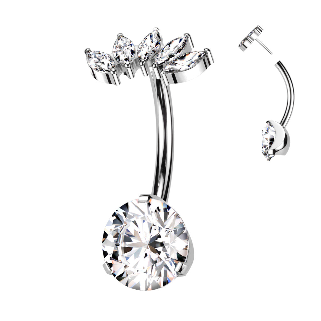 CZ Gem Implant Grade Titanium Threadless Fan Double Mount Belly Ring