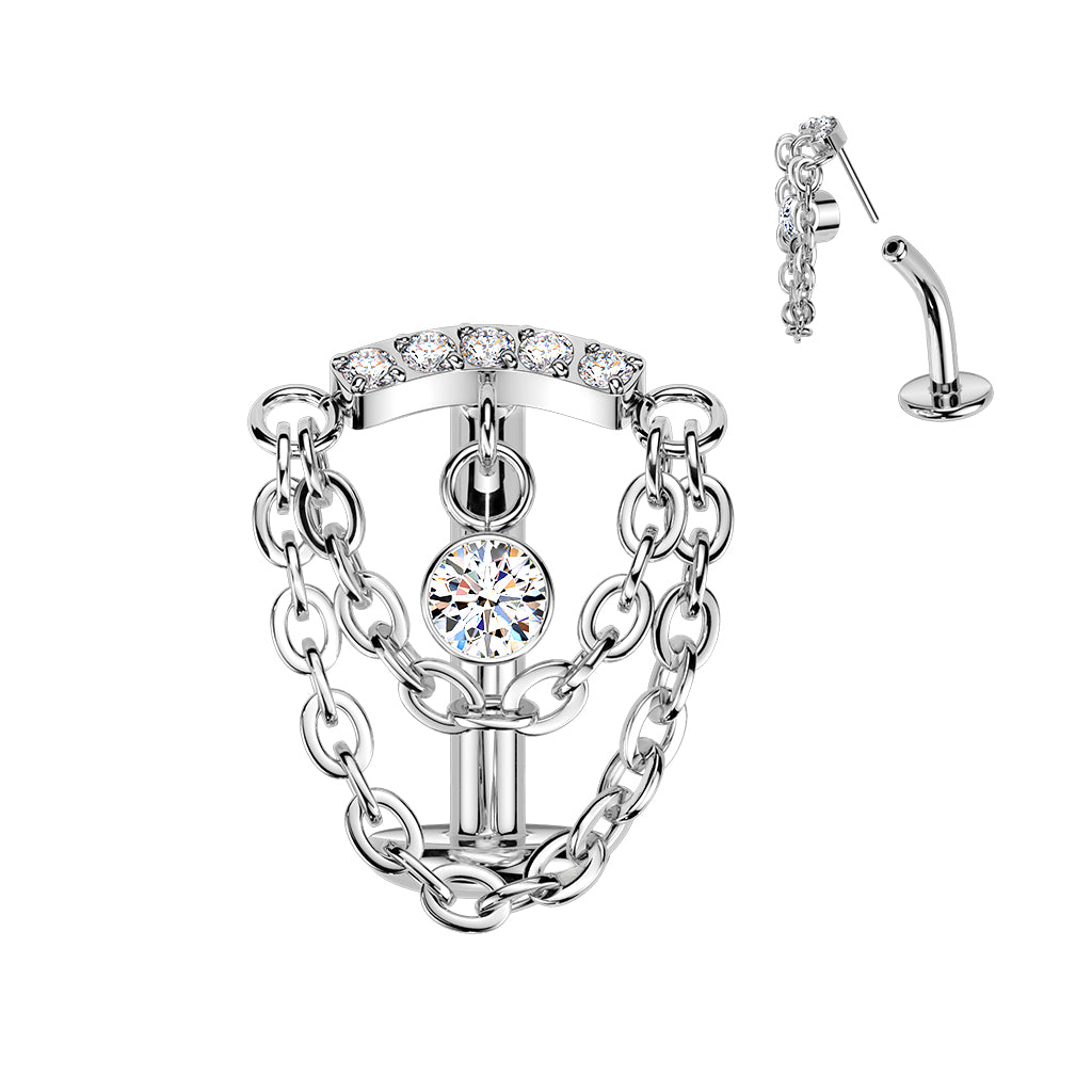 Clear CZ Gem Implant Grade Titanium Threadless Chain Dangle Floating Belly Ring