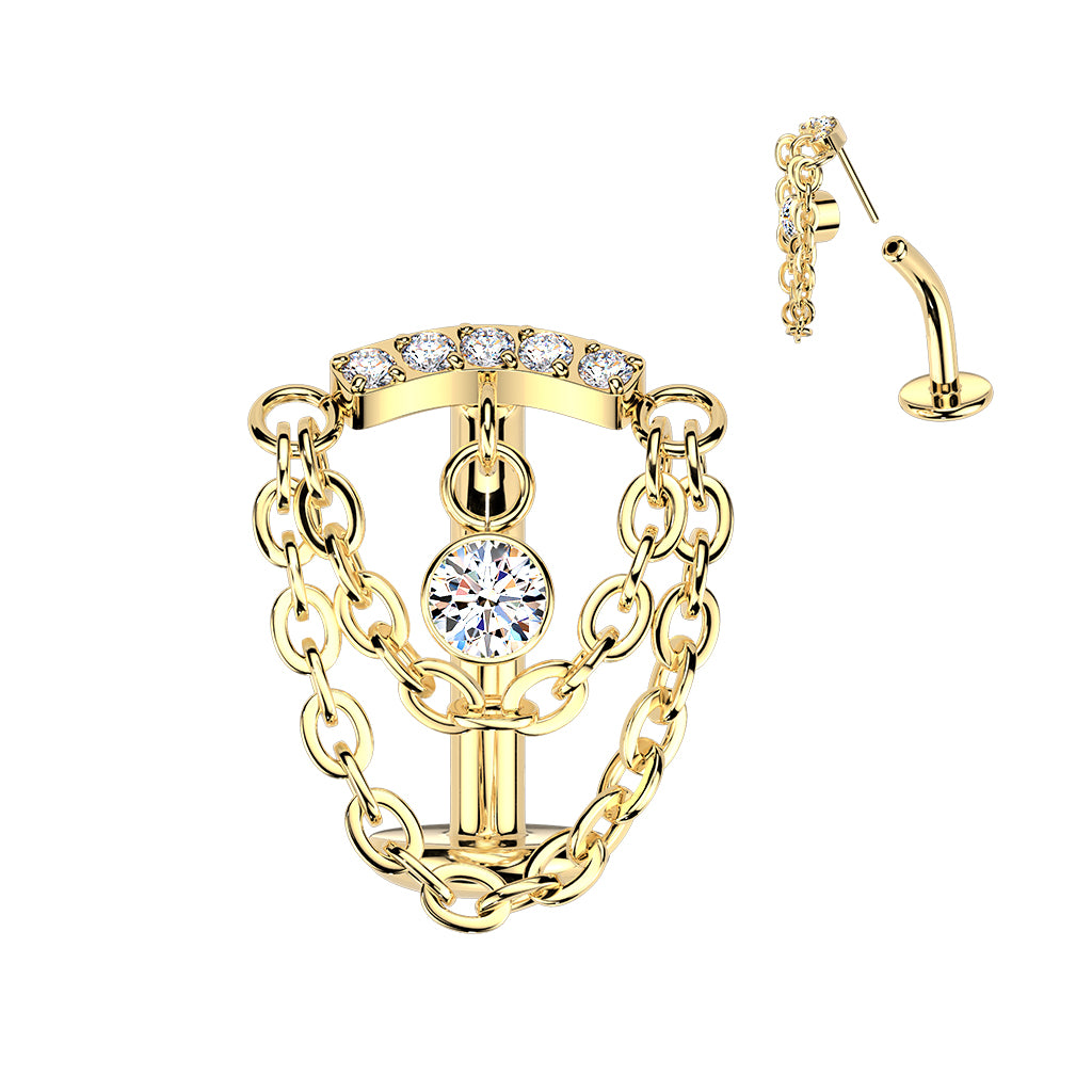 Clear CZ Gem Implant Grade Titanium Threadless Chain Dangle Floating Belly Ring