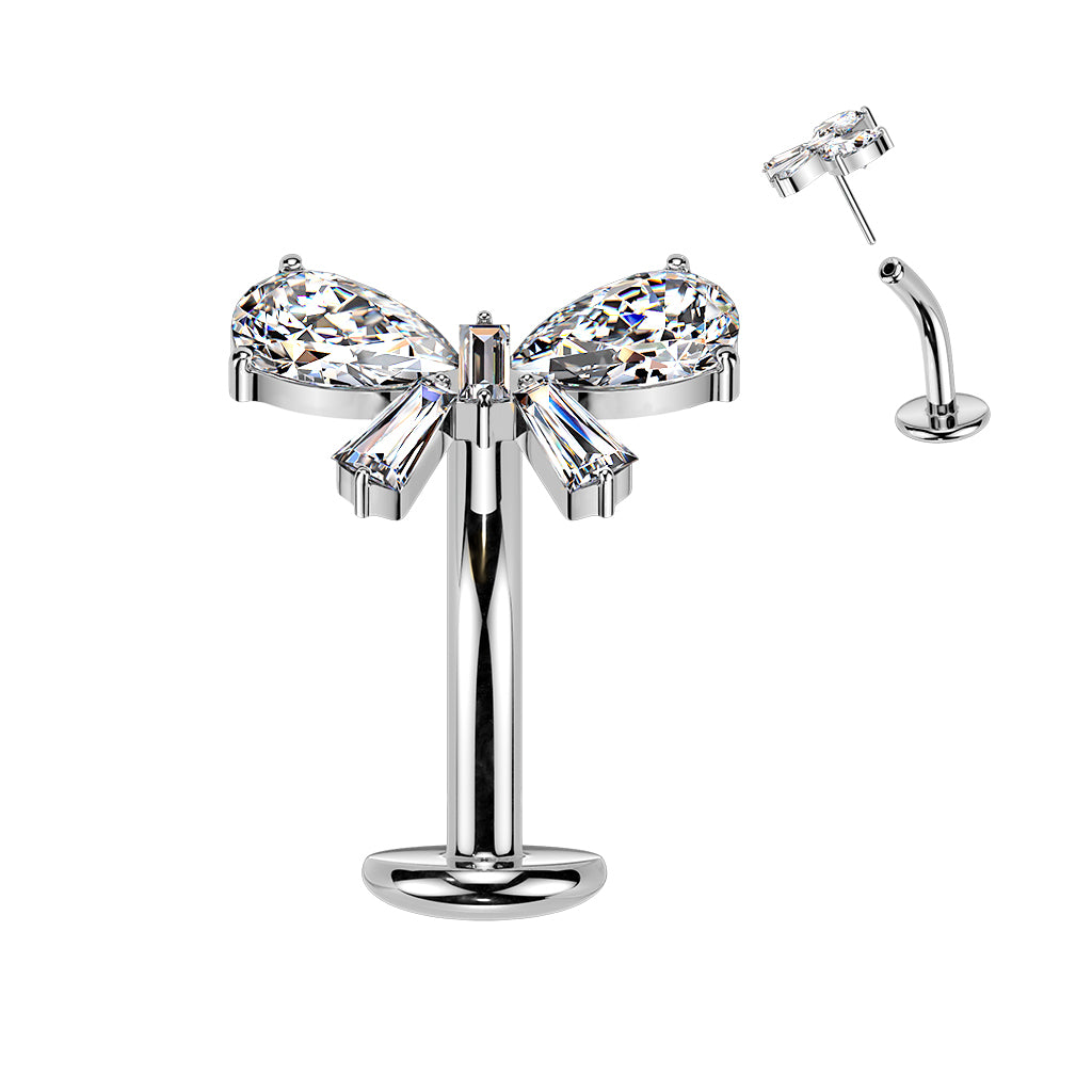 CZ Gem Bow Implant Grade Titanium Threadless Floating Belly Ring