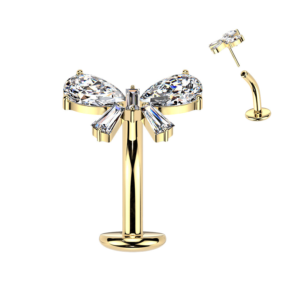 CZ Gem Bow Implant Grade Titanium Threadless Floating Belly Ring