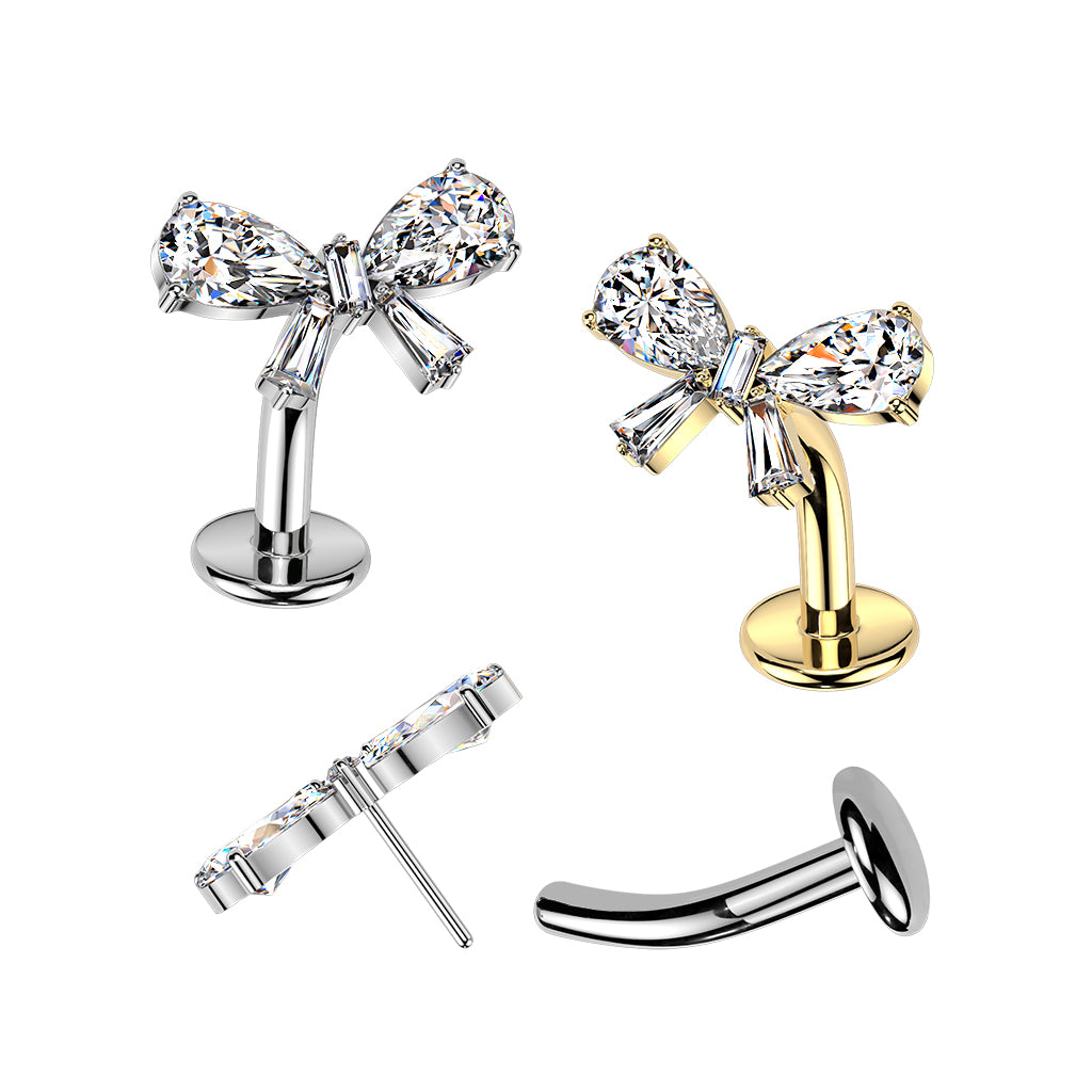 CZ Gem Bow Implant Grade Titanium Threadless Floating Belly Ring