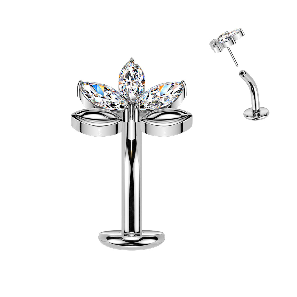 Clear CZ Gem Implant Grade Titanium Threadless Leaves Floating Belly Ring