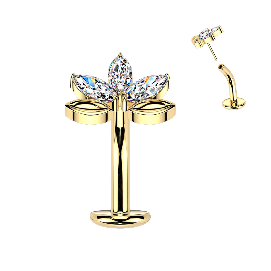 Clear CZ Gem Implant Grade Titanium Threadless Leaves Floating Belly Ring