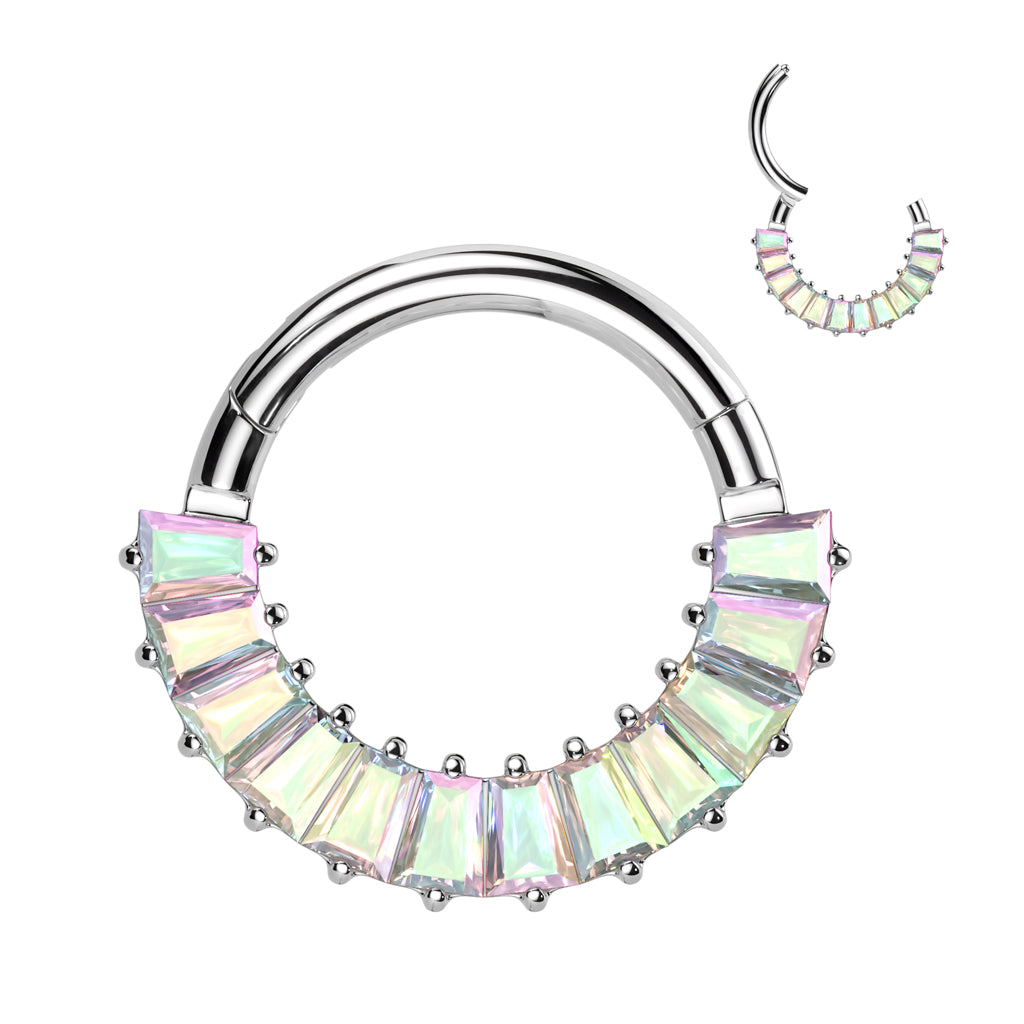 16G 5/16 CZ Gem Implant Grade Titanium Forward Facing Rectangle Pave Hinged Segment Ring