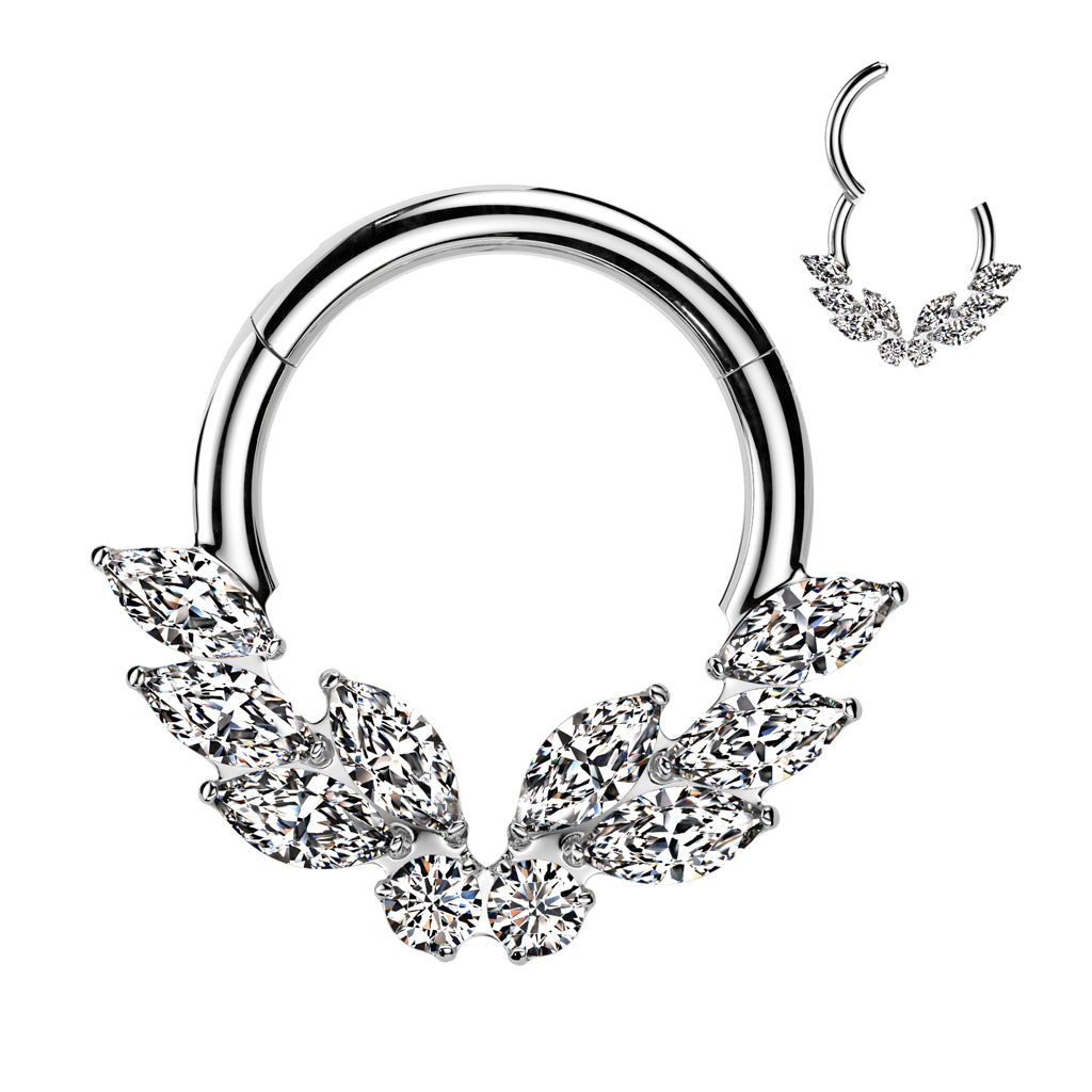 16G 5/16 CZ Gem Implant Grade Titanium Butterfly Leaves Hinged Segment Ring
